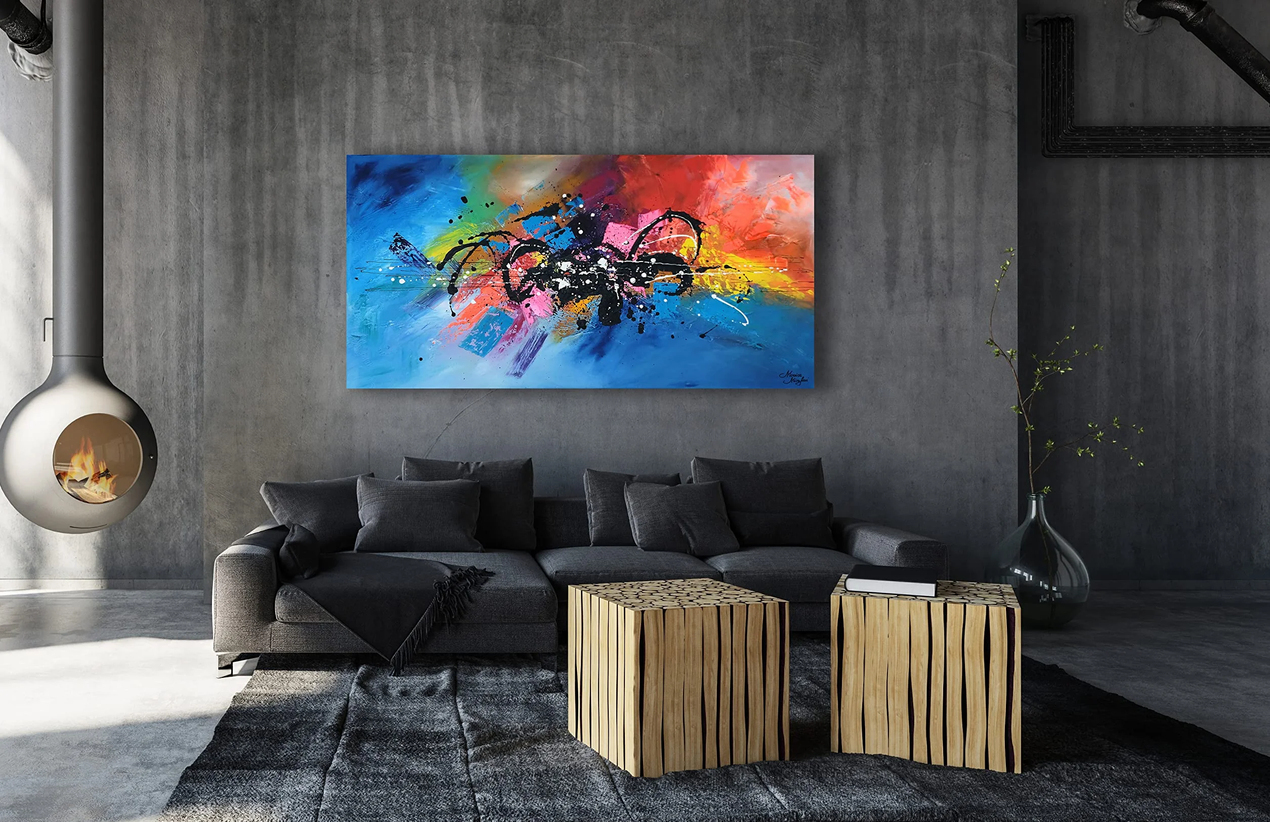 Tableau Peint à la Main 140x70 cm Toile sur Cadre en Bois