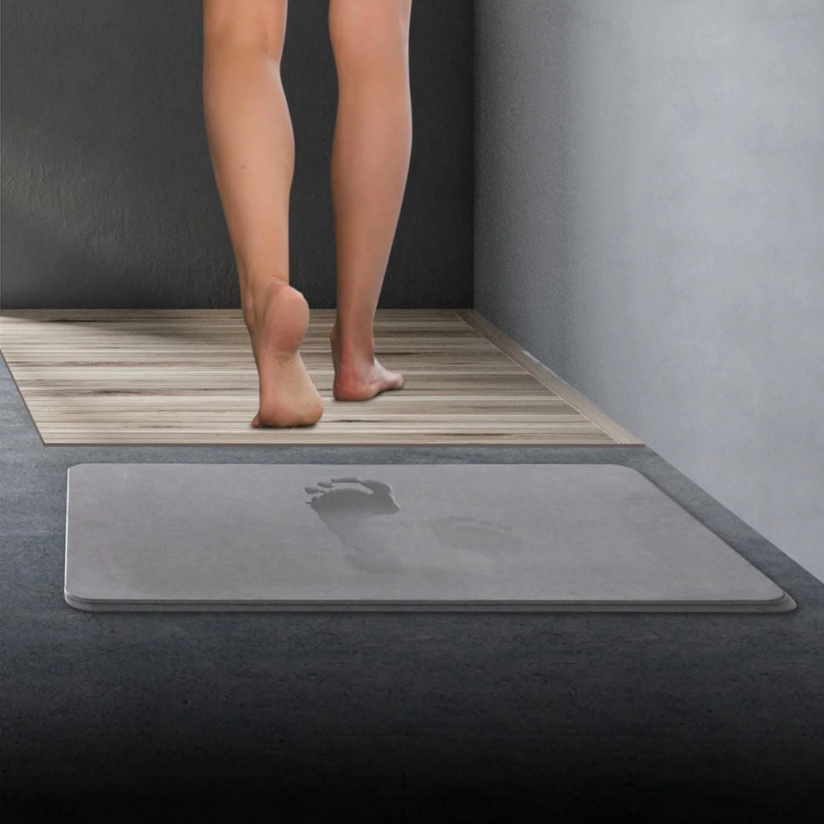 Tapis de Salle de Bain Gris Super Absorbant en Diatomite 39x60 cm Séchage Rapide