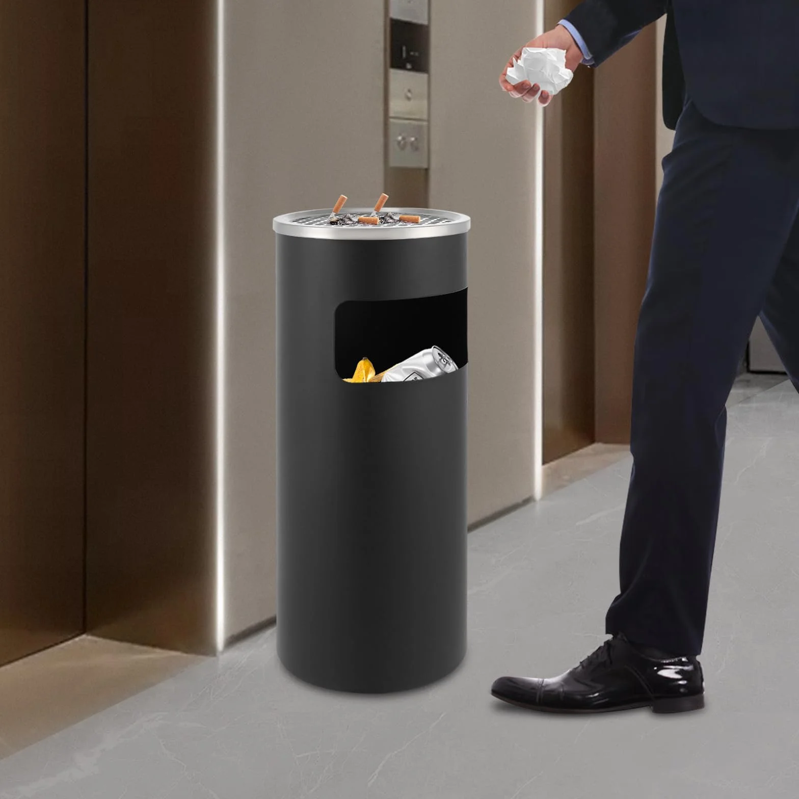 Poubelle cendrier en acier inoxydable avec bac amovible pour intérieur et extérieur