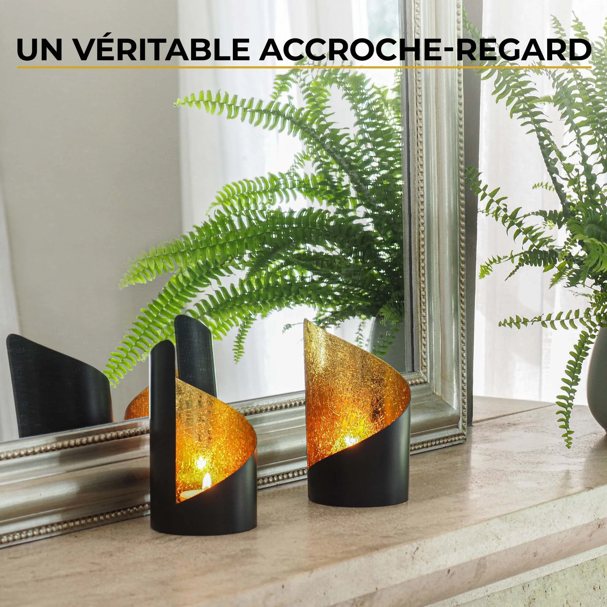 Gadgy Photophore Bougie Ensemble De 2 Pièces Doré Et Noir Decoration Maison
