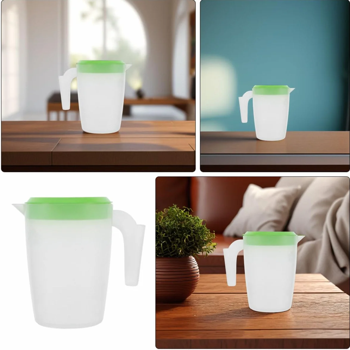 Pichet Plastique 1l avec Couvercle, Récipient pour Boissons Froides, Lot de 2 Pièces