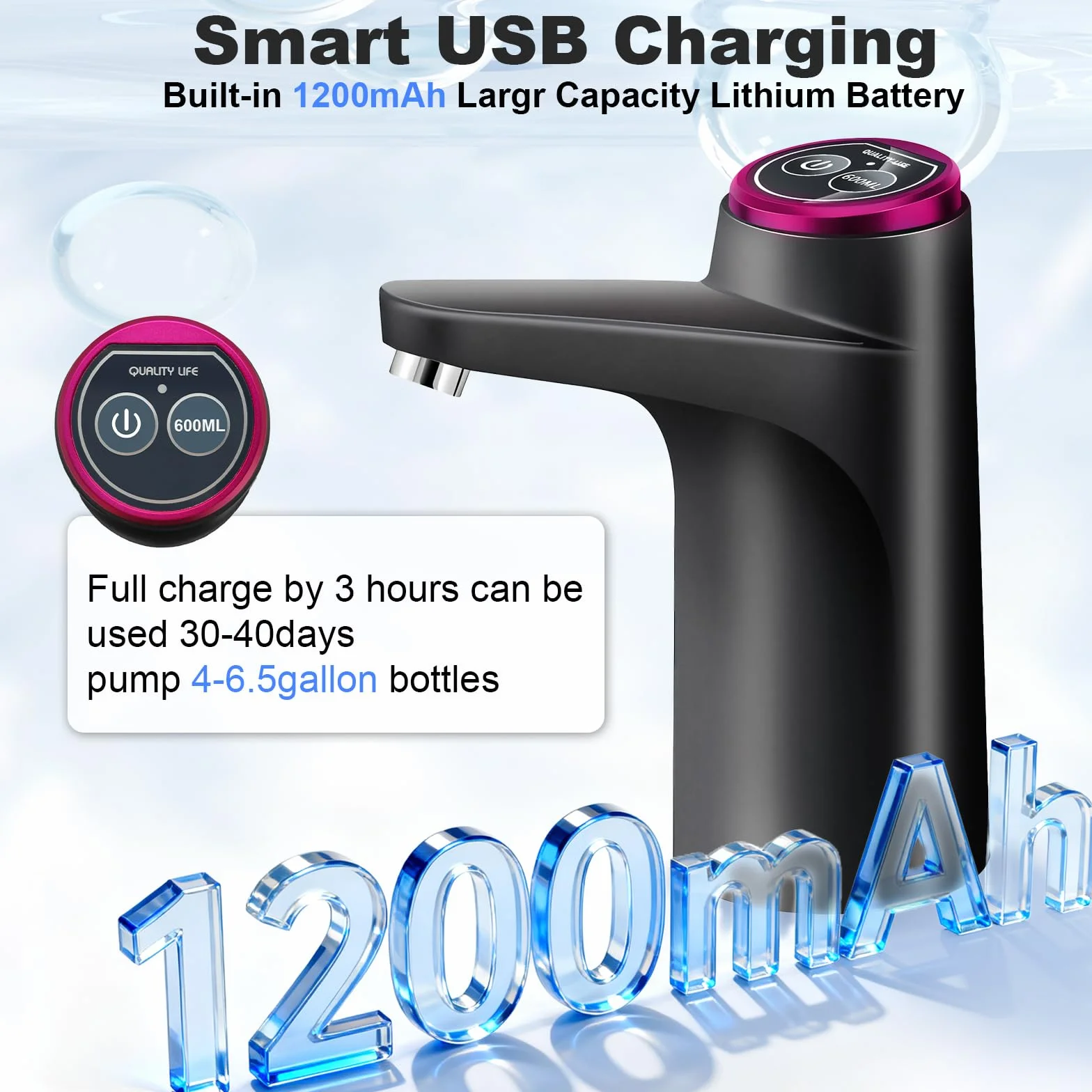 Pompe à eau potable USB 5L automatique pour cuisine bureau camping