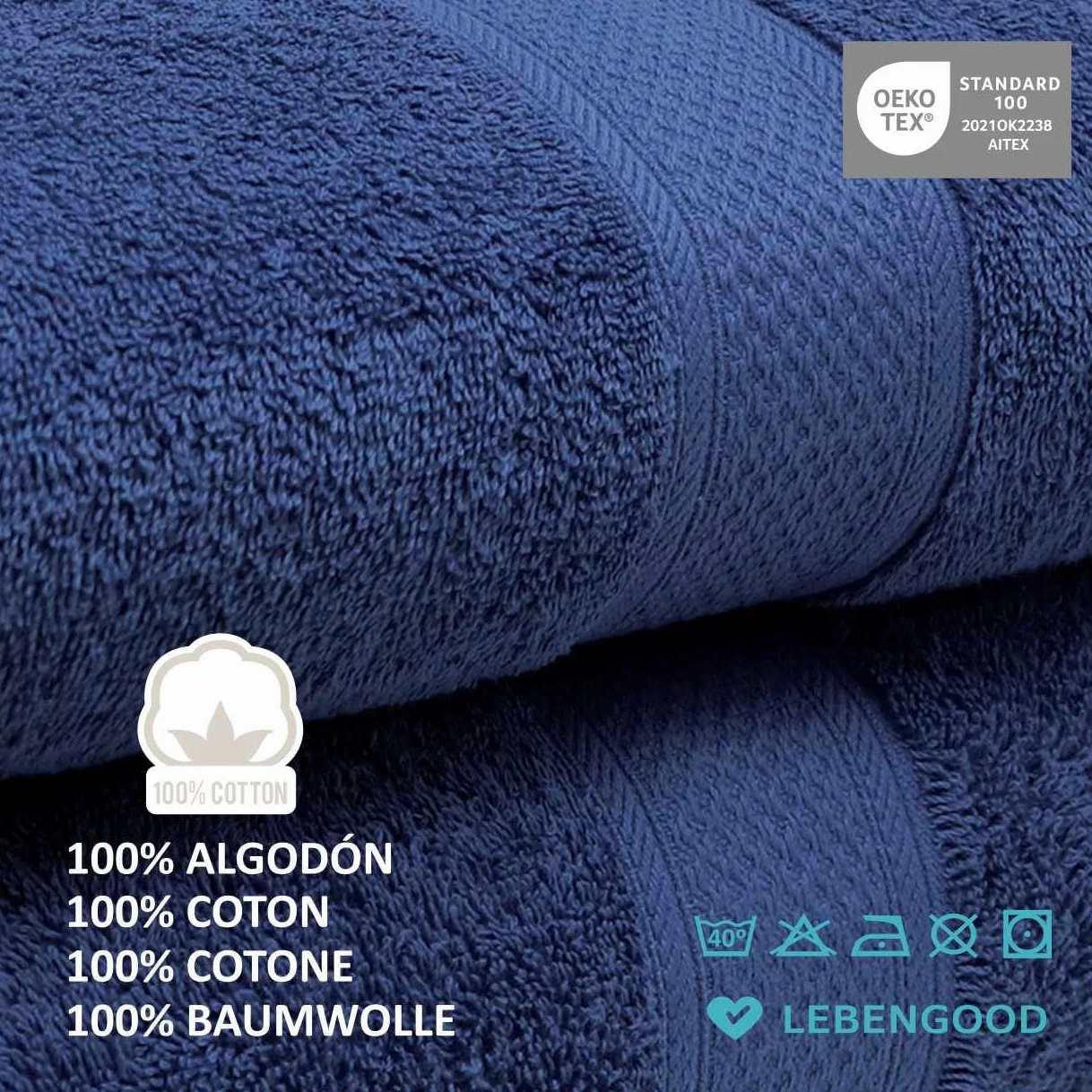Lebengood Lot de 2 Serviettes de Bain 100% Coton 70x140 Oeko-TEX
