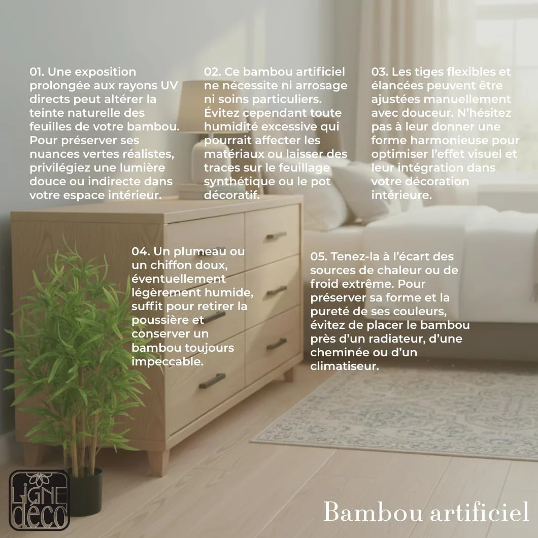 Bambou Artificiel 90cm Plante Artificielle Pot Plastique Noir Interieur Decoration Maison