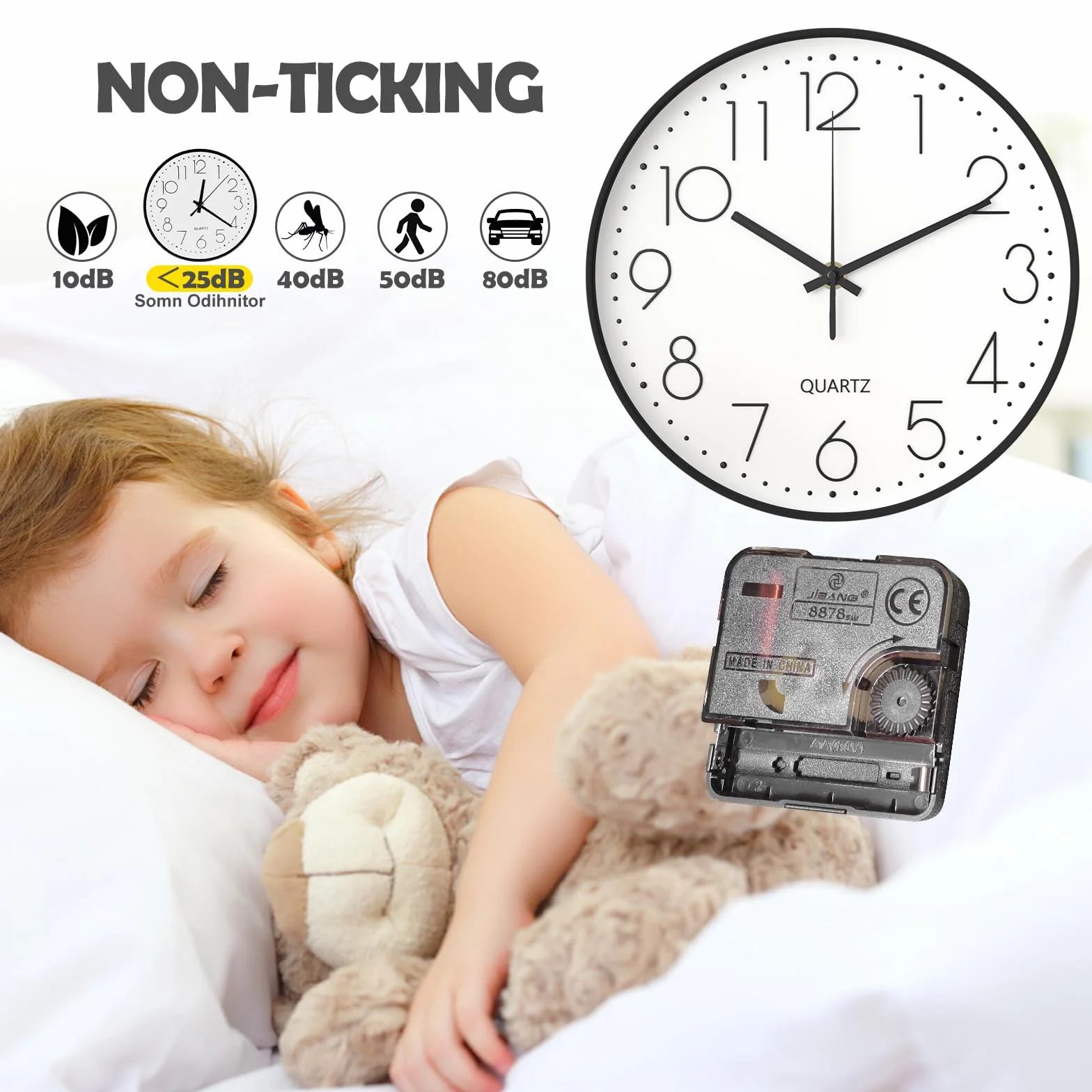 GIBOHOM Horloge Murale Silencieuse 20 cm Pendule Ronde Décorative Quartz pour Maison Cuisine Bureau