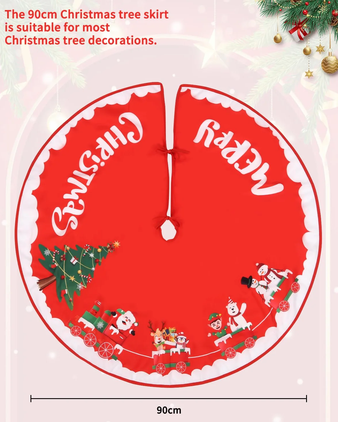 Bixury Jupe de Sapin de Noël Rouge 90cm Rond Couvre Pied Arbre Décoration