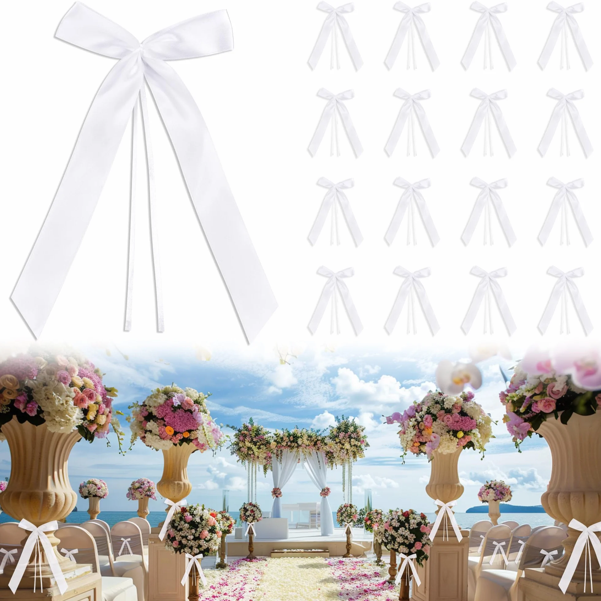 DazSpirit 100 pcs Noeud Voiture Mariage Blanc, Ruban Satin Decoration Mariage pour Deco Voiture, Mariage Champetre, Decoration Voiture Mariage de Chaise, Cadeaux, Wedding Ceremony, Bouquet | Prêt à l'emploi
