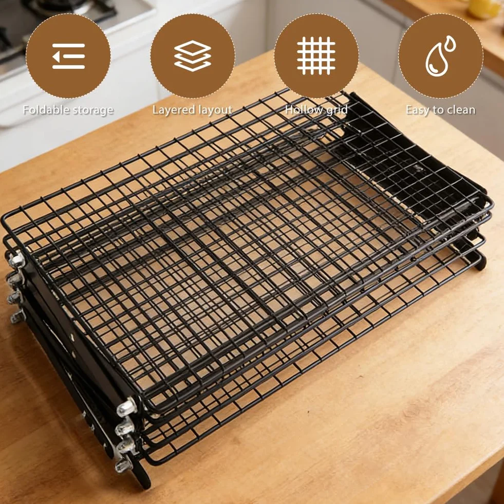 Grille de refroidissement empilable pliable 4 étages pour cuisine biscuits gâteaux muffins pain