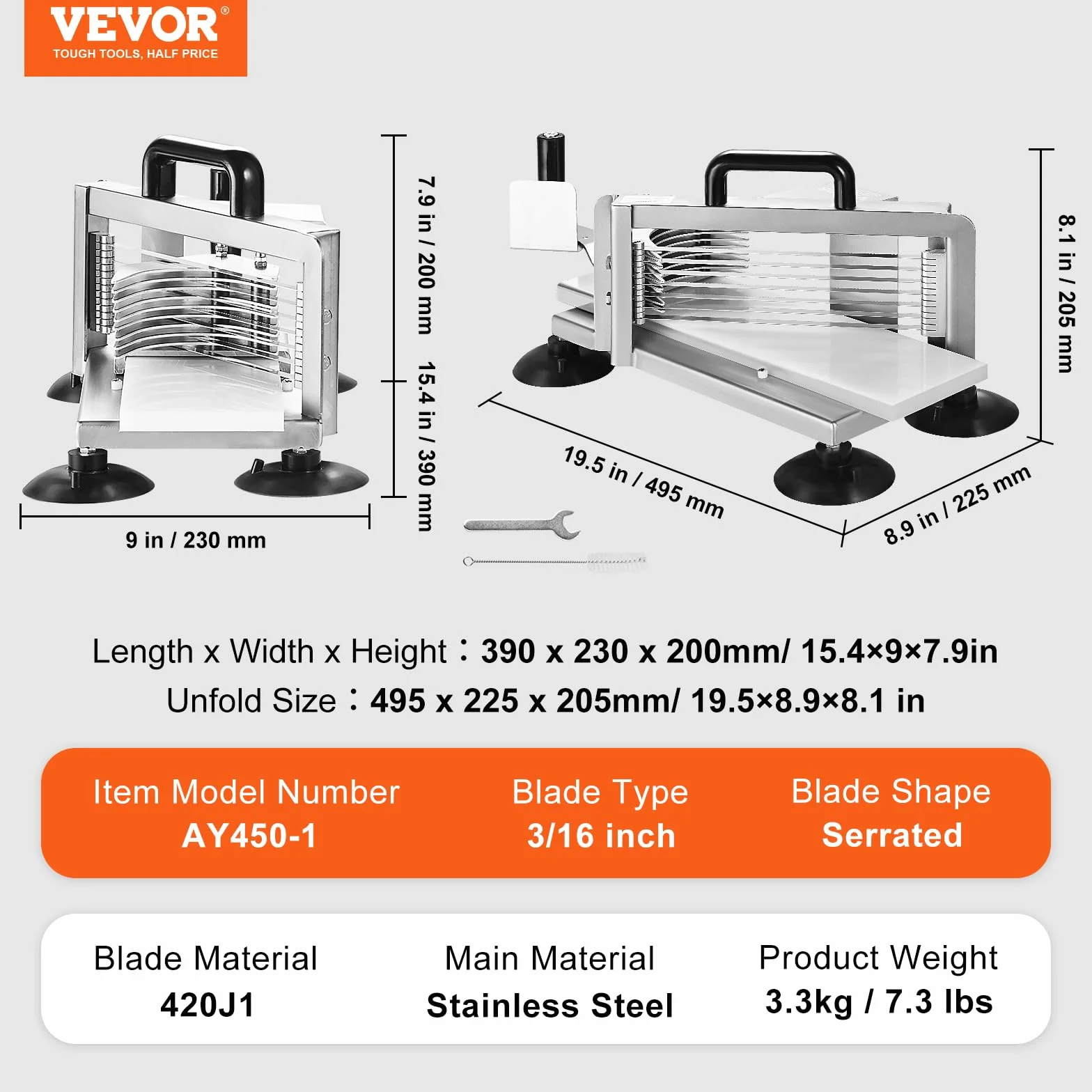 VEVOR Coupe-tomates Commerciale Trancheuse à Tomates 4,8 mm Acier Inoxydable Pieds Antidérapants