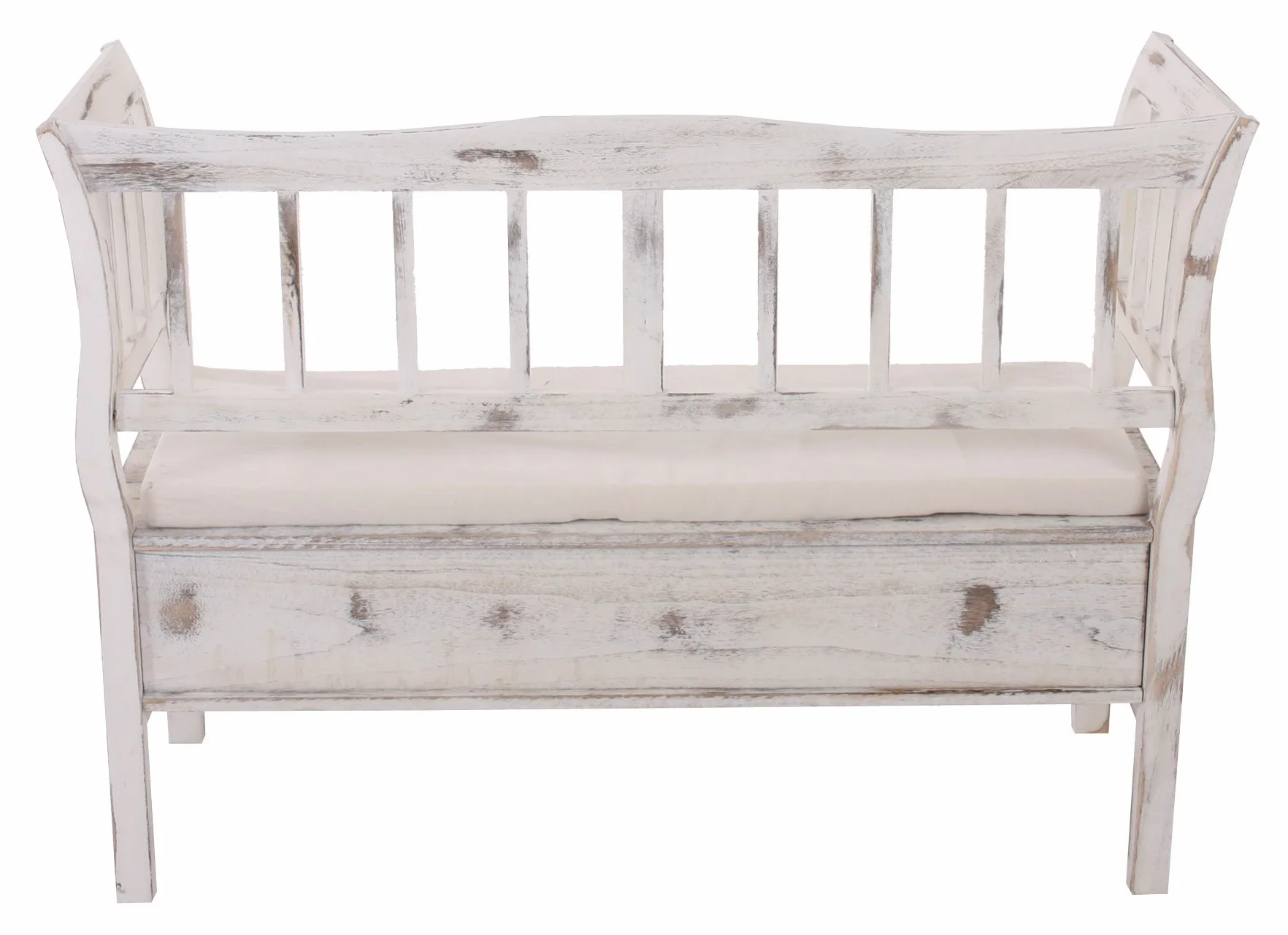 Mendler Banc Banquette de Rangement T207 Coffre avec Coussin Bois Blanc Shabby Chic