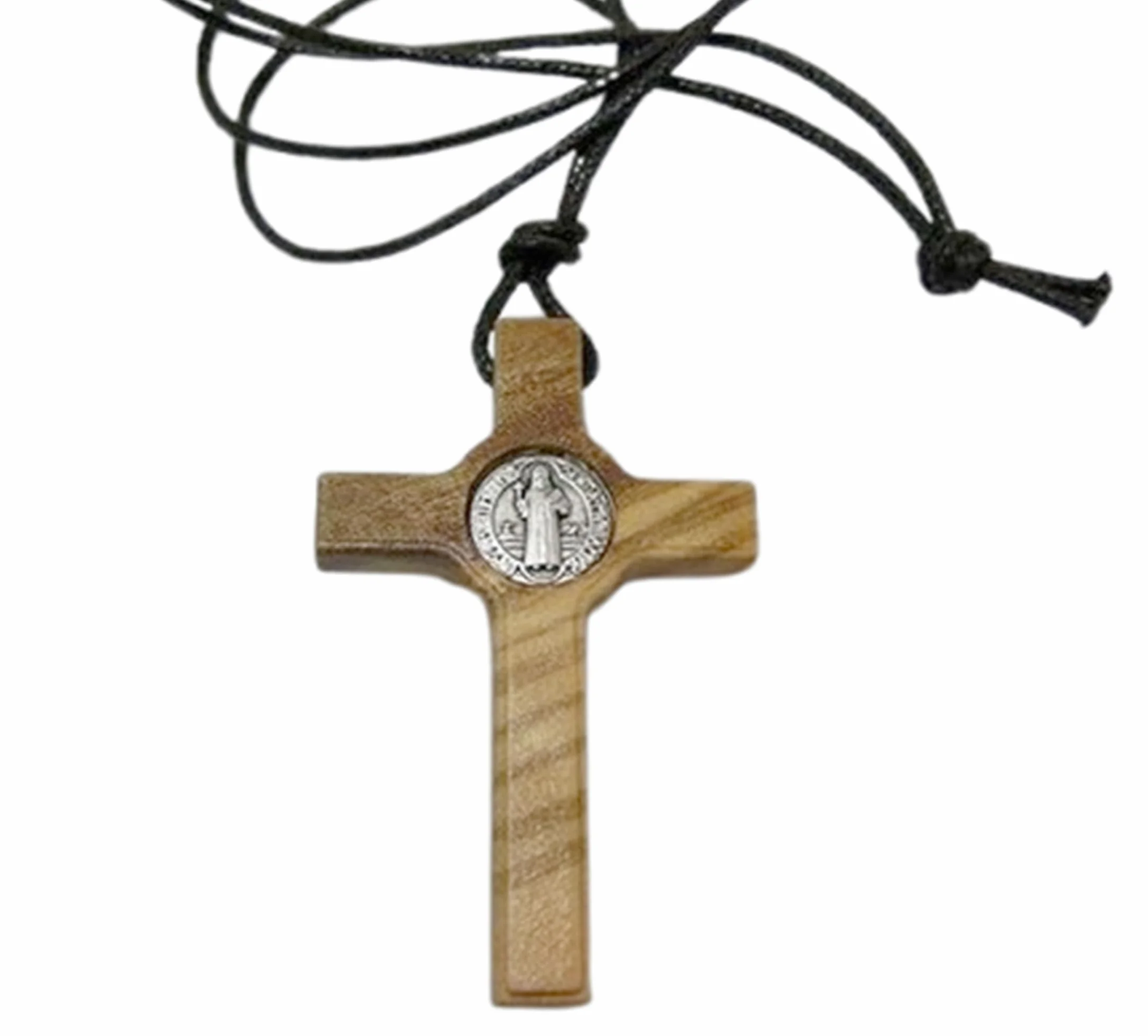 Croix Saint Benoît en bois d'olivier 4,5 cm avec collier lacet et boîte cadeau GTBITALY