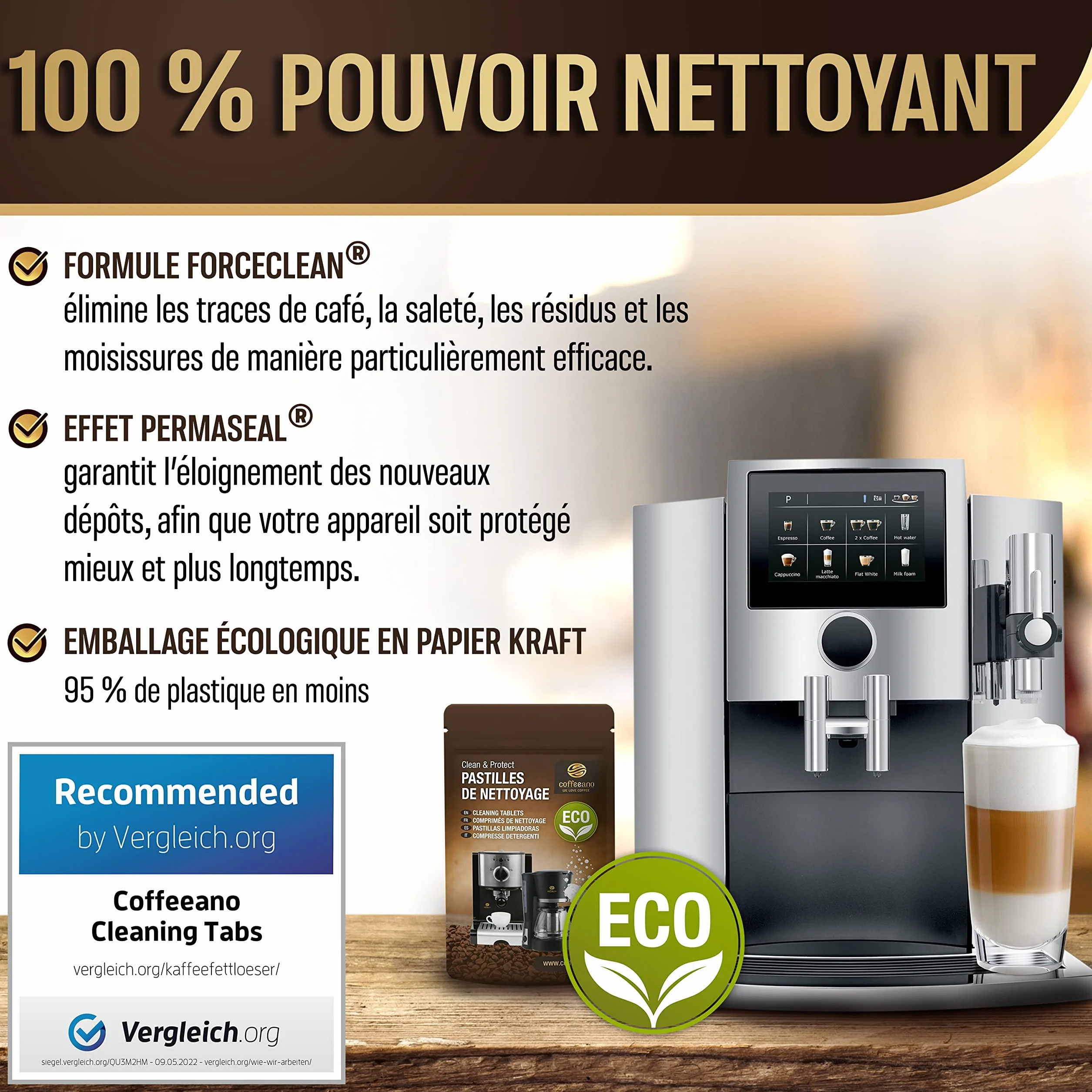 Pastilles de nettoyage pour machines à café Jura, Krups, Melitta, Delonghi, Siemens, Philips, Bosch - Coffeeano