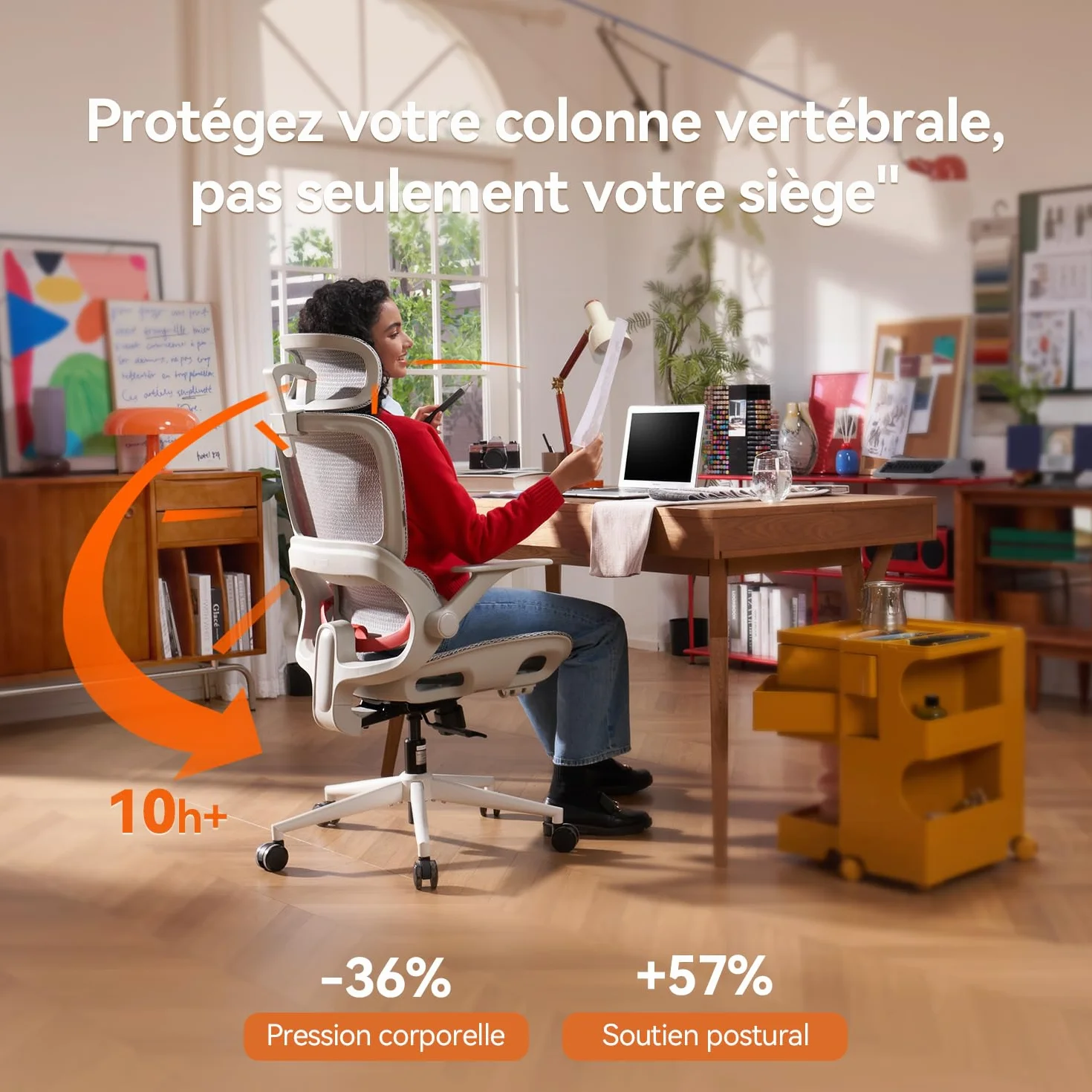 SIHOO B100 Chaise de Bureau Ergonomique Maille Respirante Support Lombaire Inclinaison 90-135° Gris Blanc