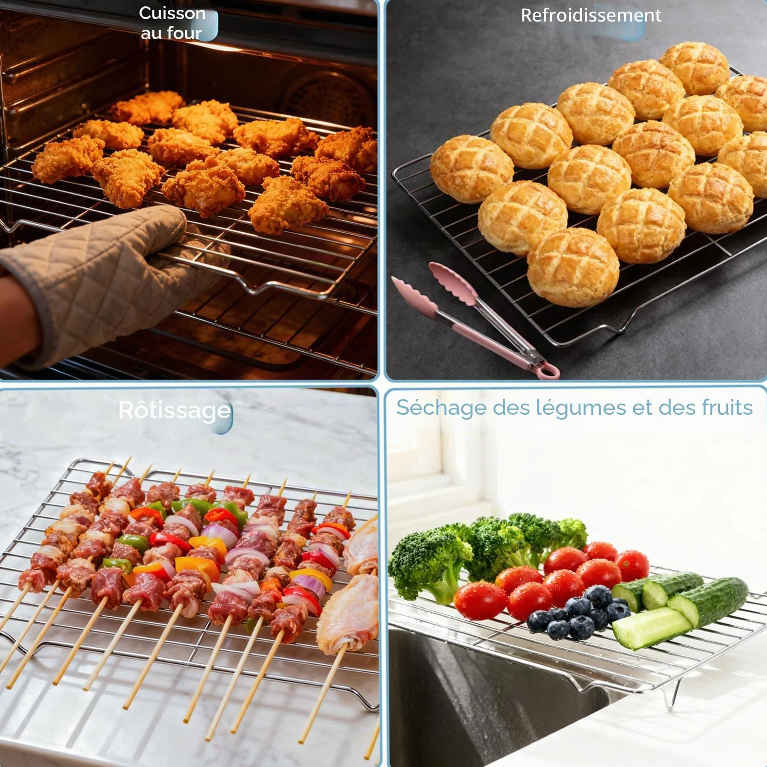 Grille Four Universelle en Acier Inoxydable 31x21x1.8cm Refroidissement Cuisson Patisserie