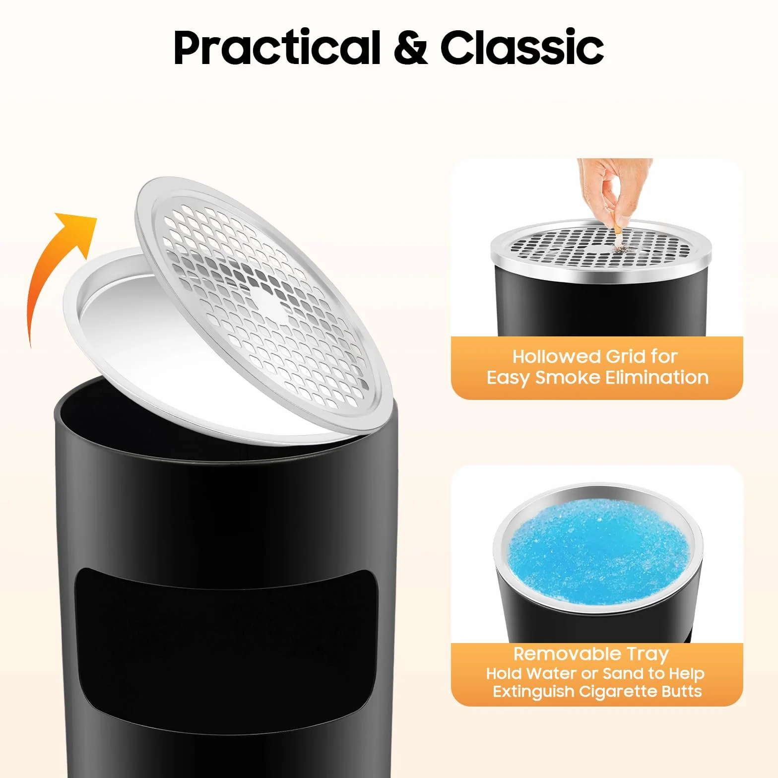 Poubelle cendrier en acier inoxydable avec bac amovible pour intérieur et extérieur