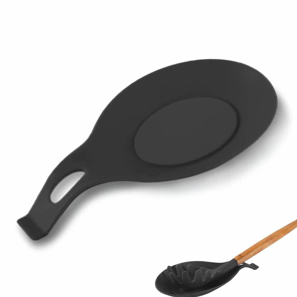 Repose cuillère en Silicone Multifonction Cuisine Noir