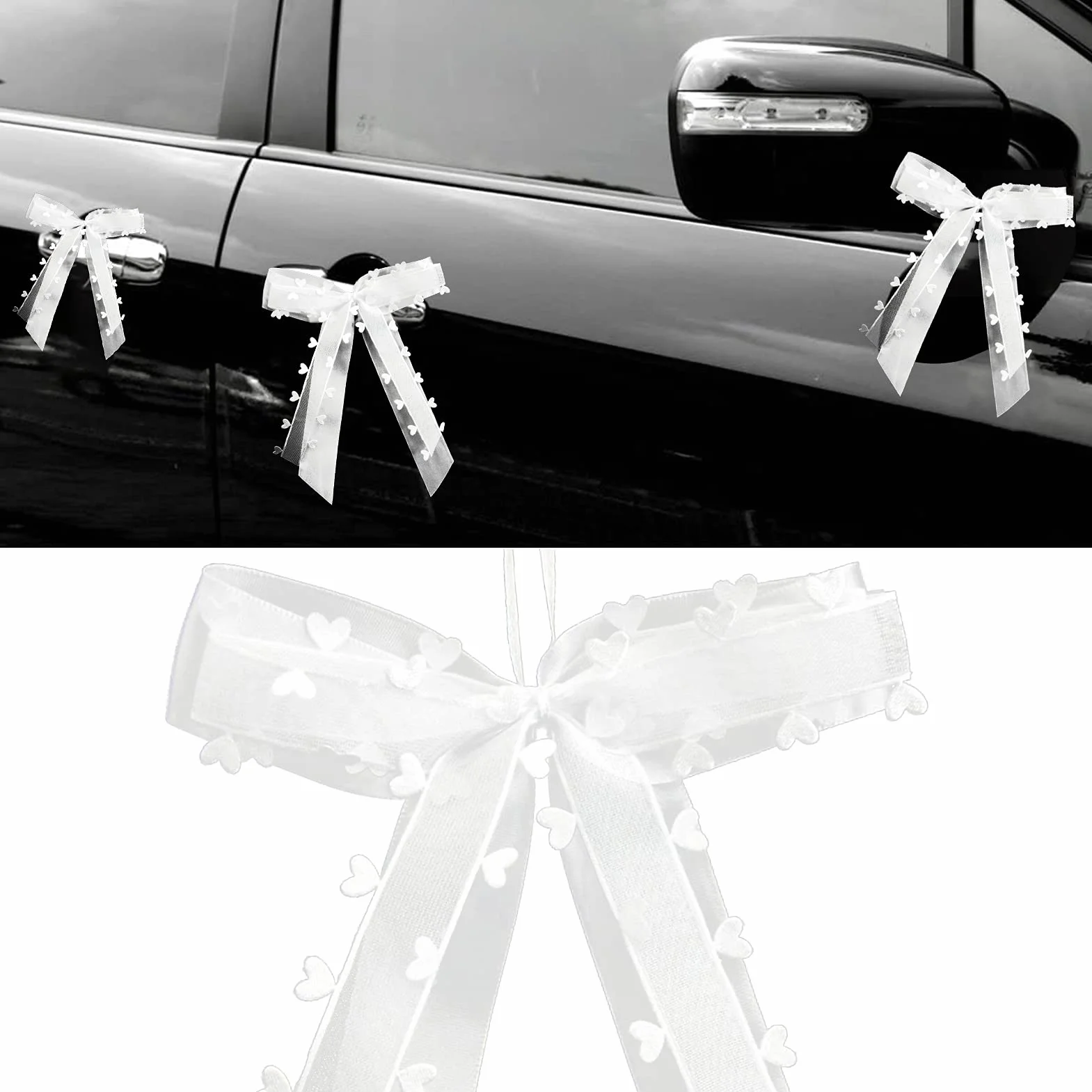 Noeud Blanc Satin Decoration Voiture Mariage 30PCS