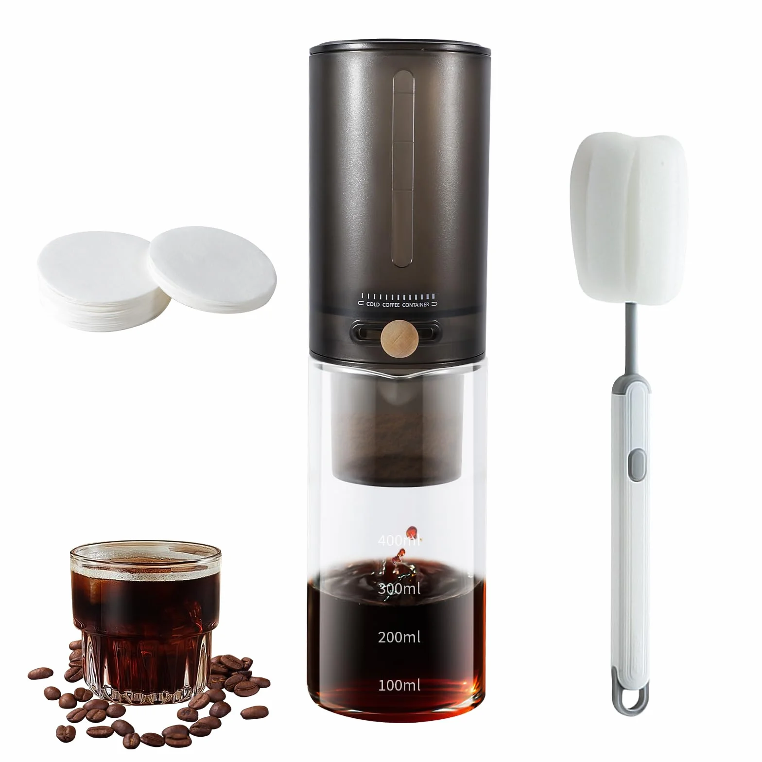 Machine à café Cold Brew 600 ml 4 tasses - Café froid - Taux de goutte réglable - Noir