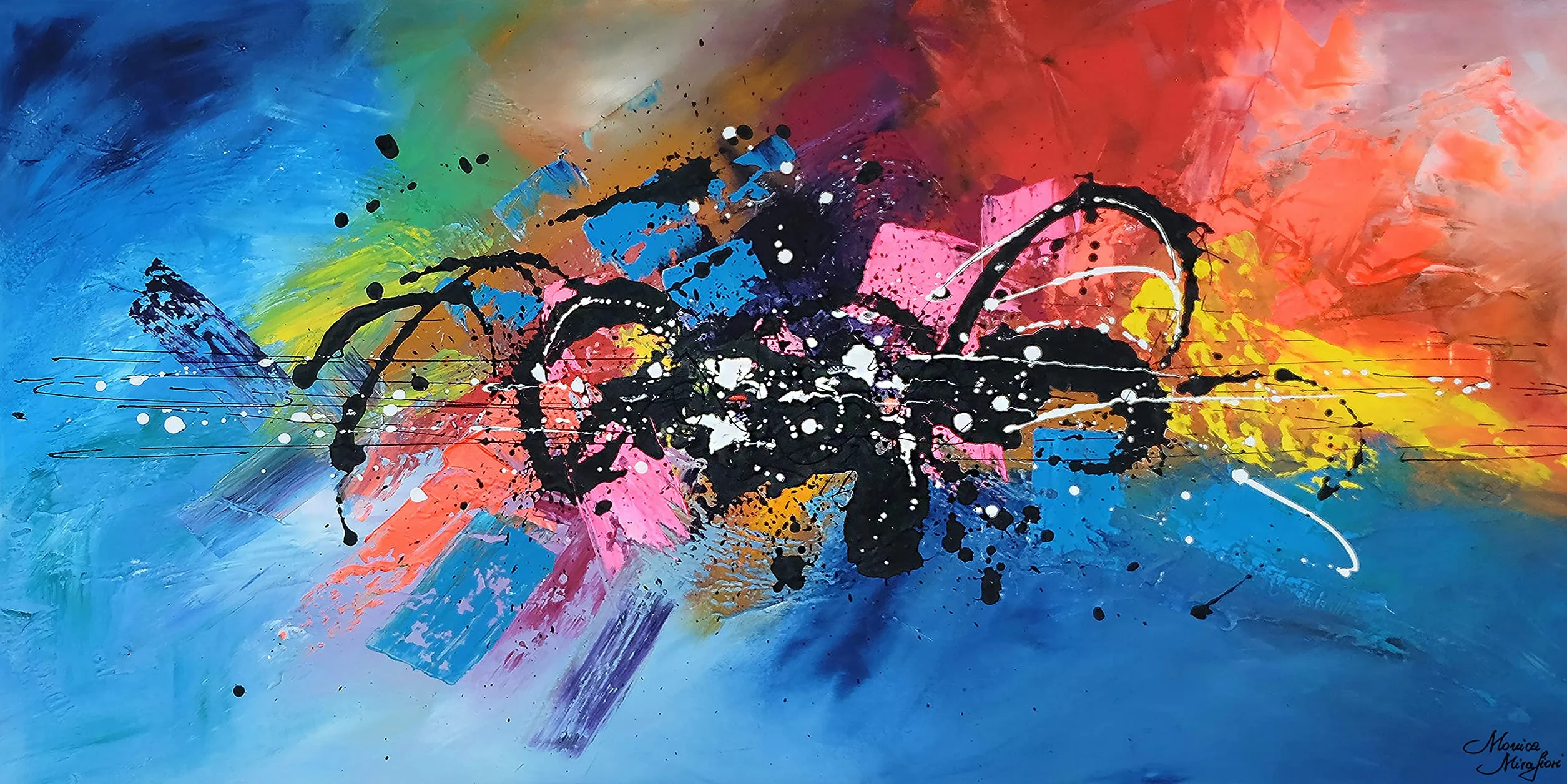 Tableau Peint à la Main 140x70 cm Toile sur Cadre en Bois