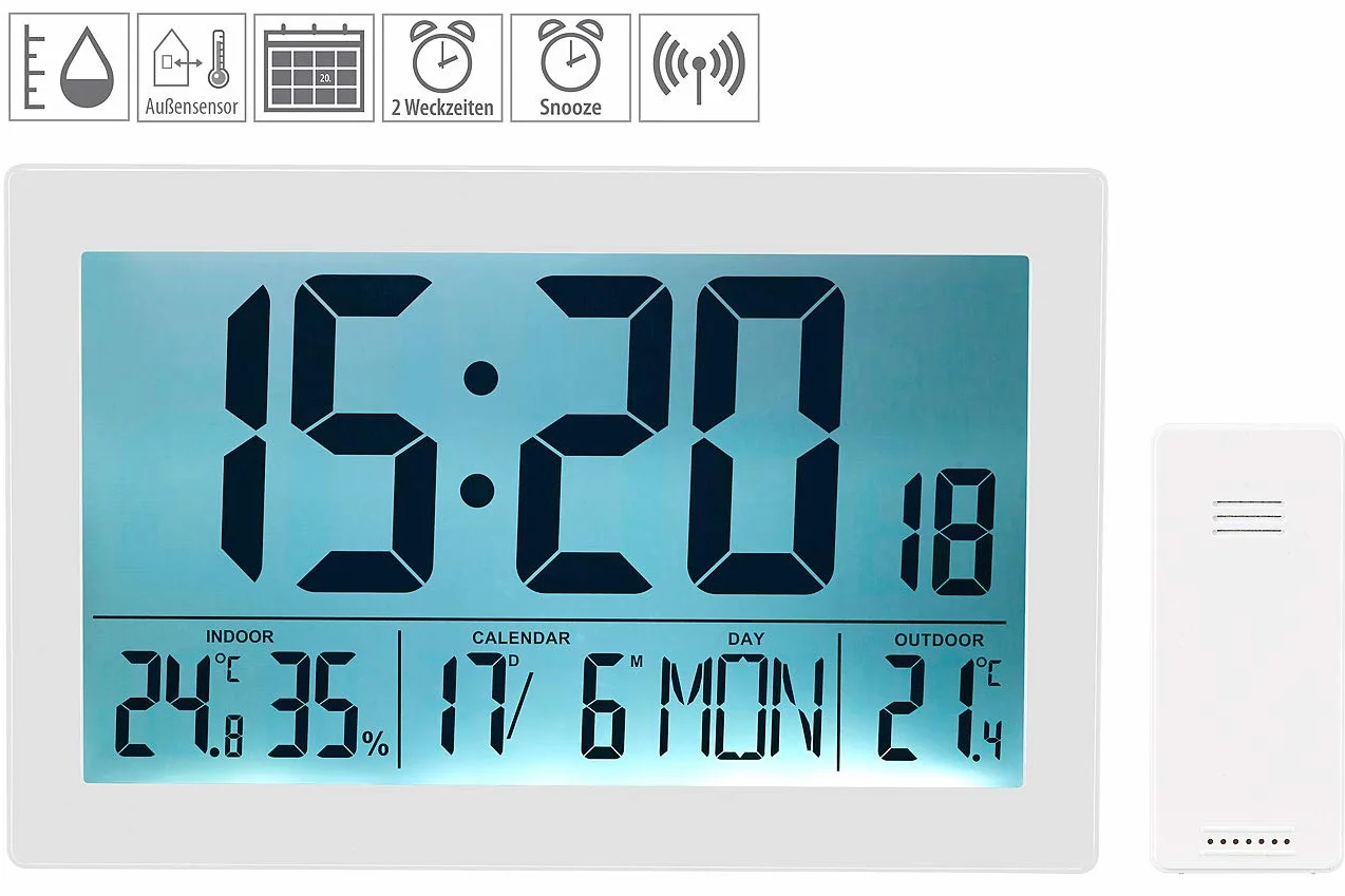 infactory Horloge Radio-pilotée XL Thermo-hygromètre Capteur Extérieur