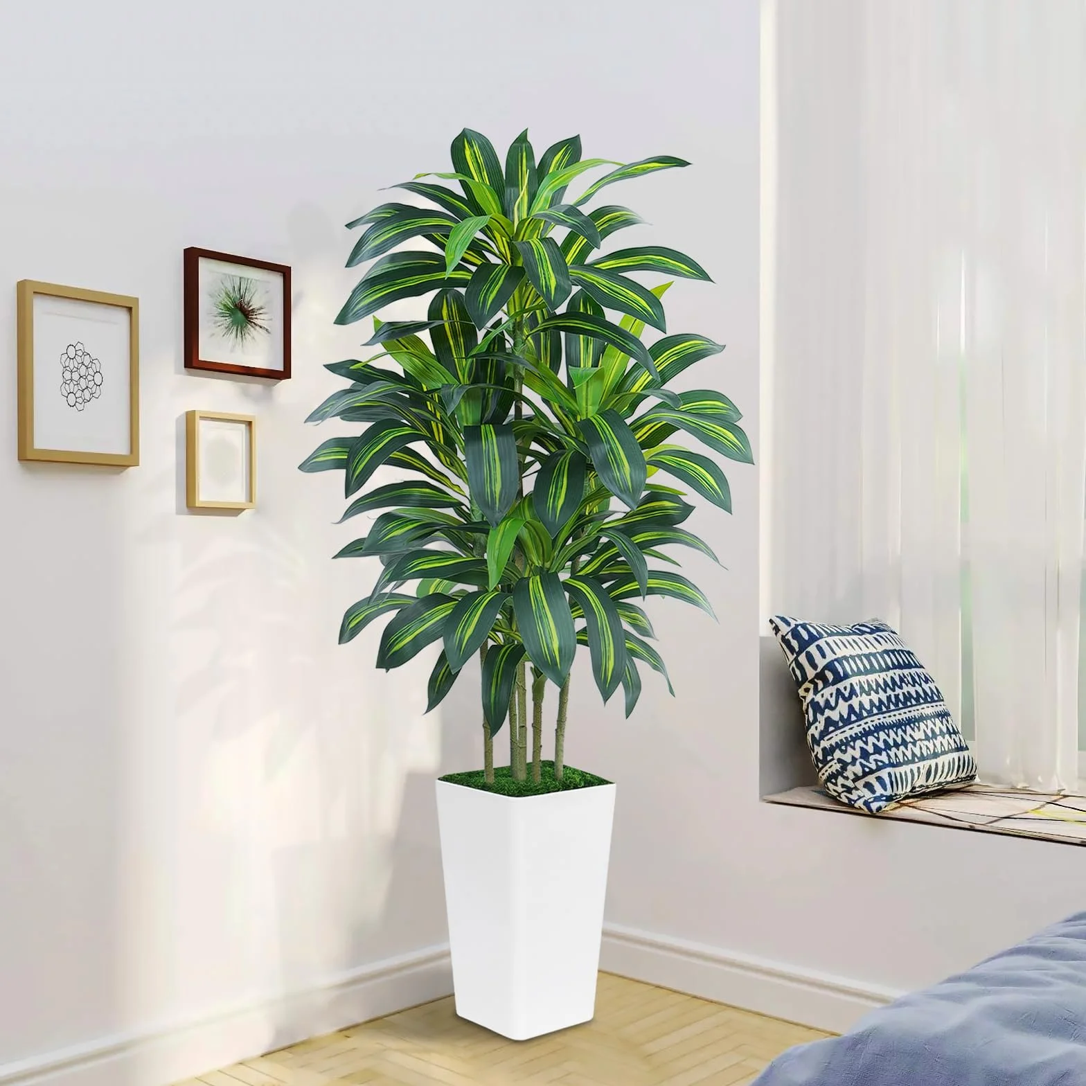 Palmier Artificiel 180cm Grande en Jardinière Blanche 108 Feuilles Arbre Décoration Intérieur