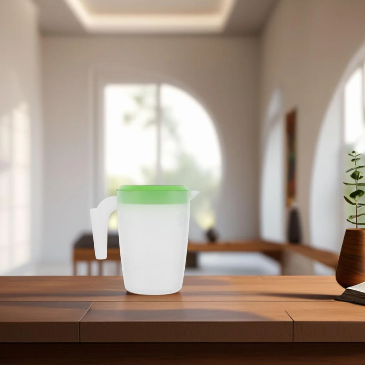 Pichet Plastique 1l avec Couvercle, Récipient pour Boissons Froides, Lot de 2 Pièces