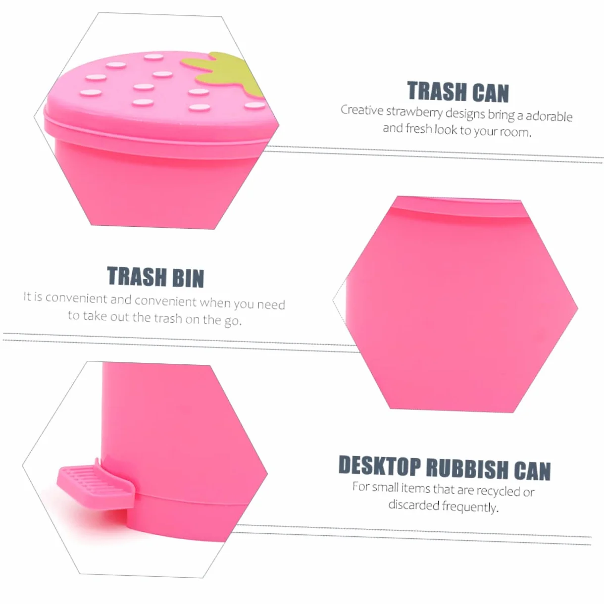 TIDTALEO Poubelle Rose Mini Conteneur Fruits Fraise Litière Enfants PP Pinceau Maquillage Mignonne