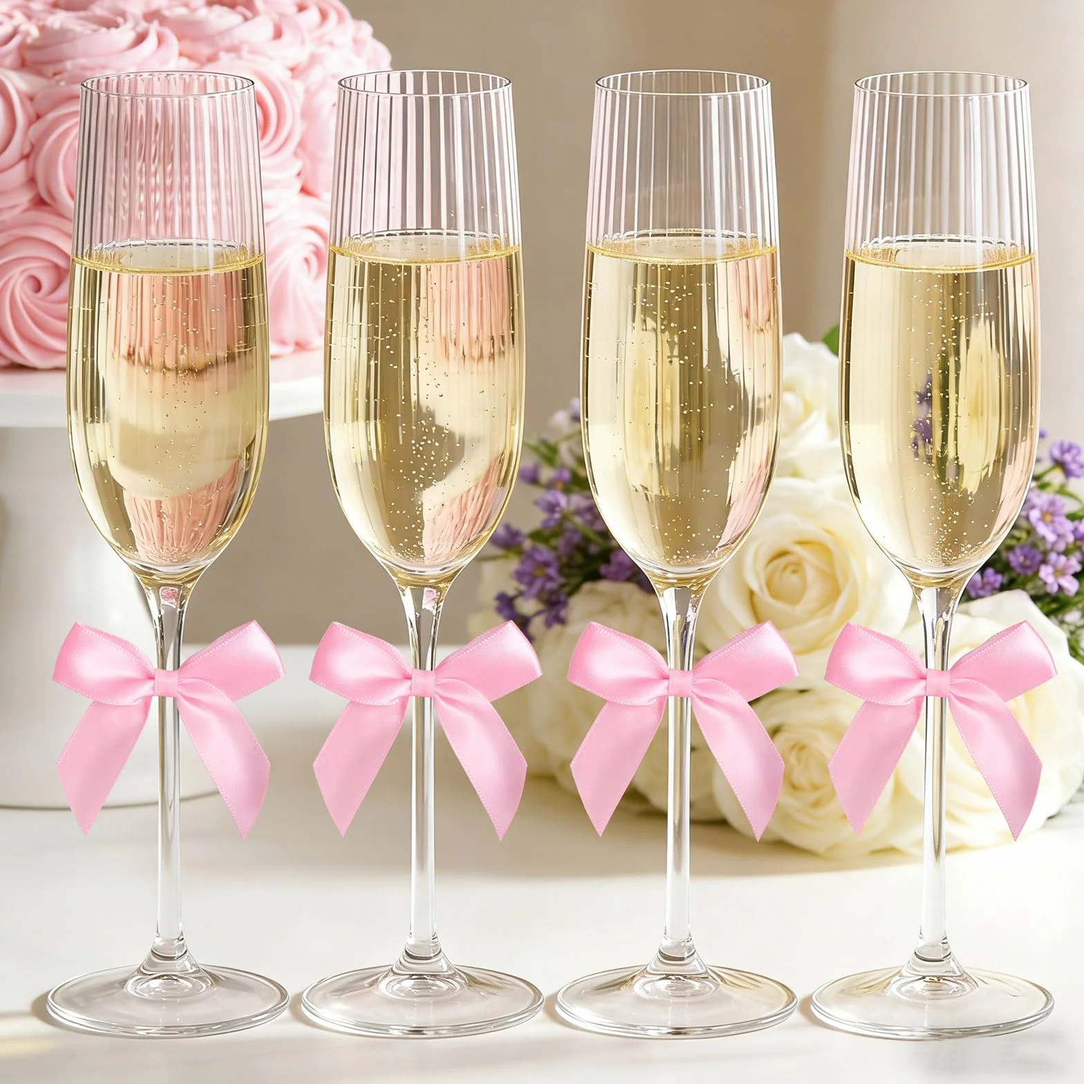 Nœuds Décoratifs Autocollants en Satin Rose pour Cadeaux Mariages Saint-Valentin Noël