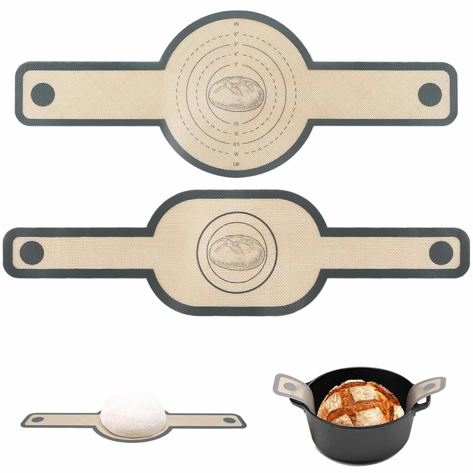 Tapis de Cuisson en Silicone pour Four Hollandais Lot de 2 Antiadhésif Réutilisable avec Poignées Anti-Brûlures Compatible Pizza Pain au Levain Rond Ovale