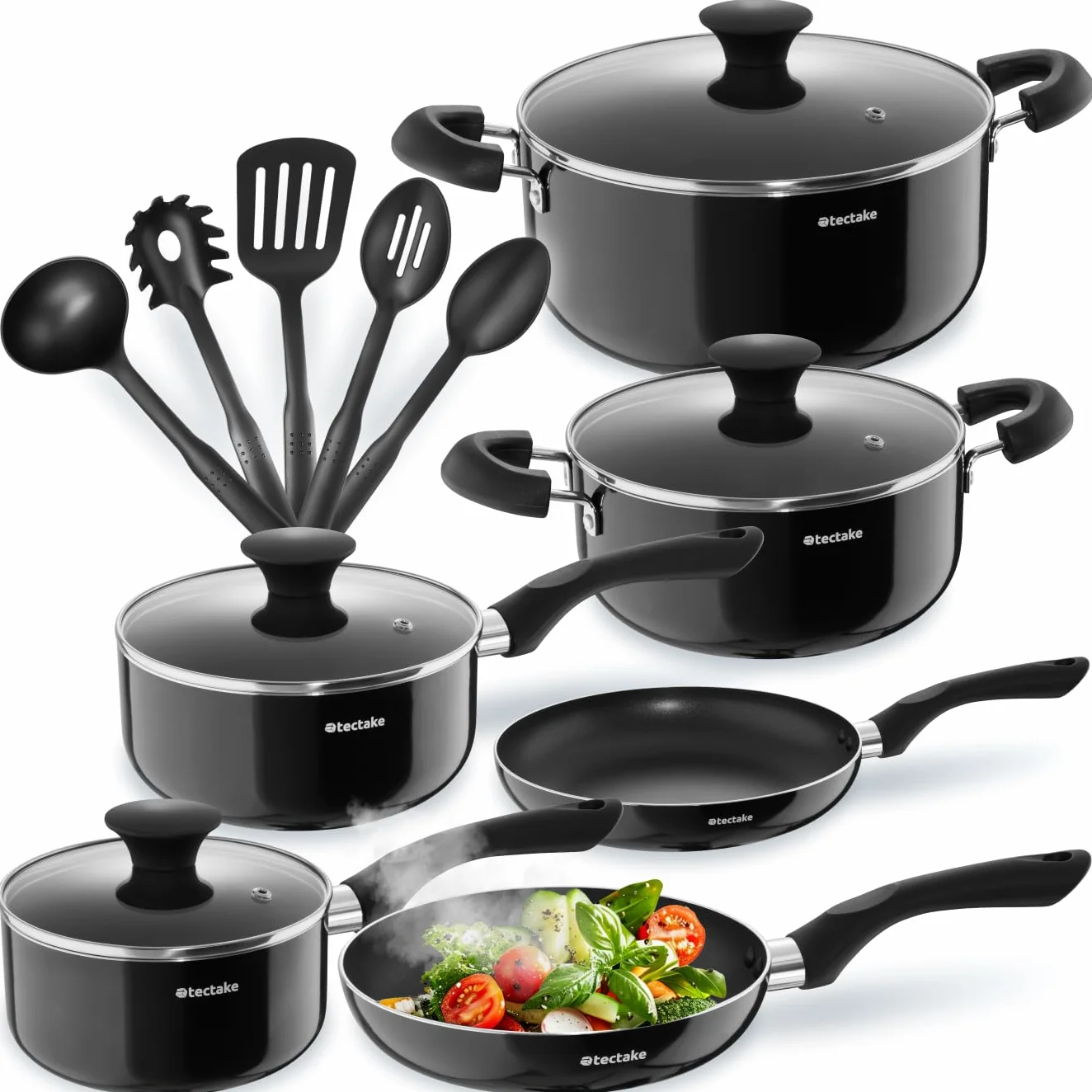 Tectake Set de casseroles et poêles Aluminium inox anti-adhésif 15 pcs gaz vitrocéramique