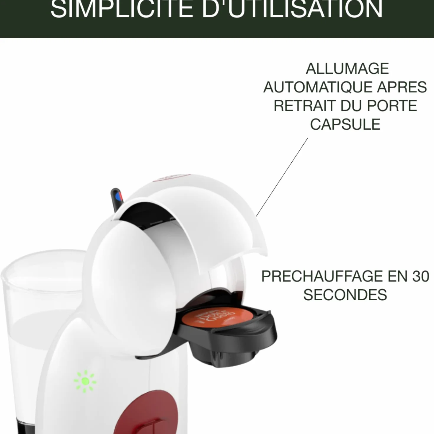 Nescafé Dolce Gusto Krups Machine à café Piccolo XS KP1A3110, 15 bars, Multi-boissons, Arrêt automatique