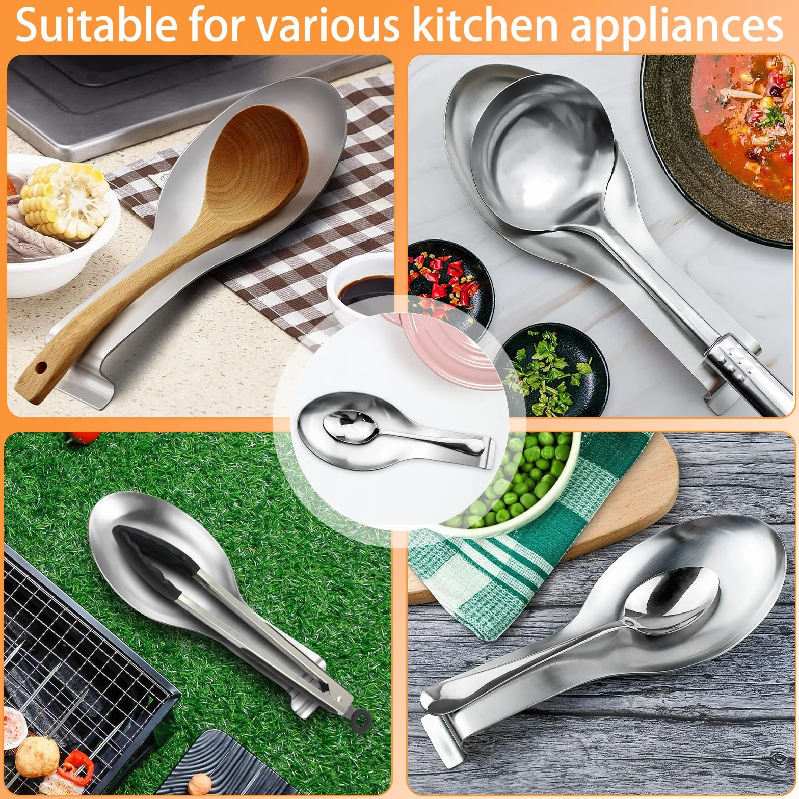Repose Cuillère En Acier Inoxydable Multifonction, Porte-Cuillère Pour Cuisinière, Repose Cuillère à Chaleur De Cuisine, Argenté
