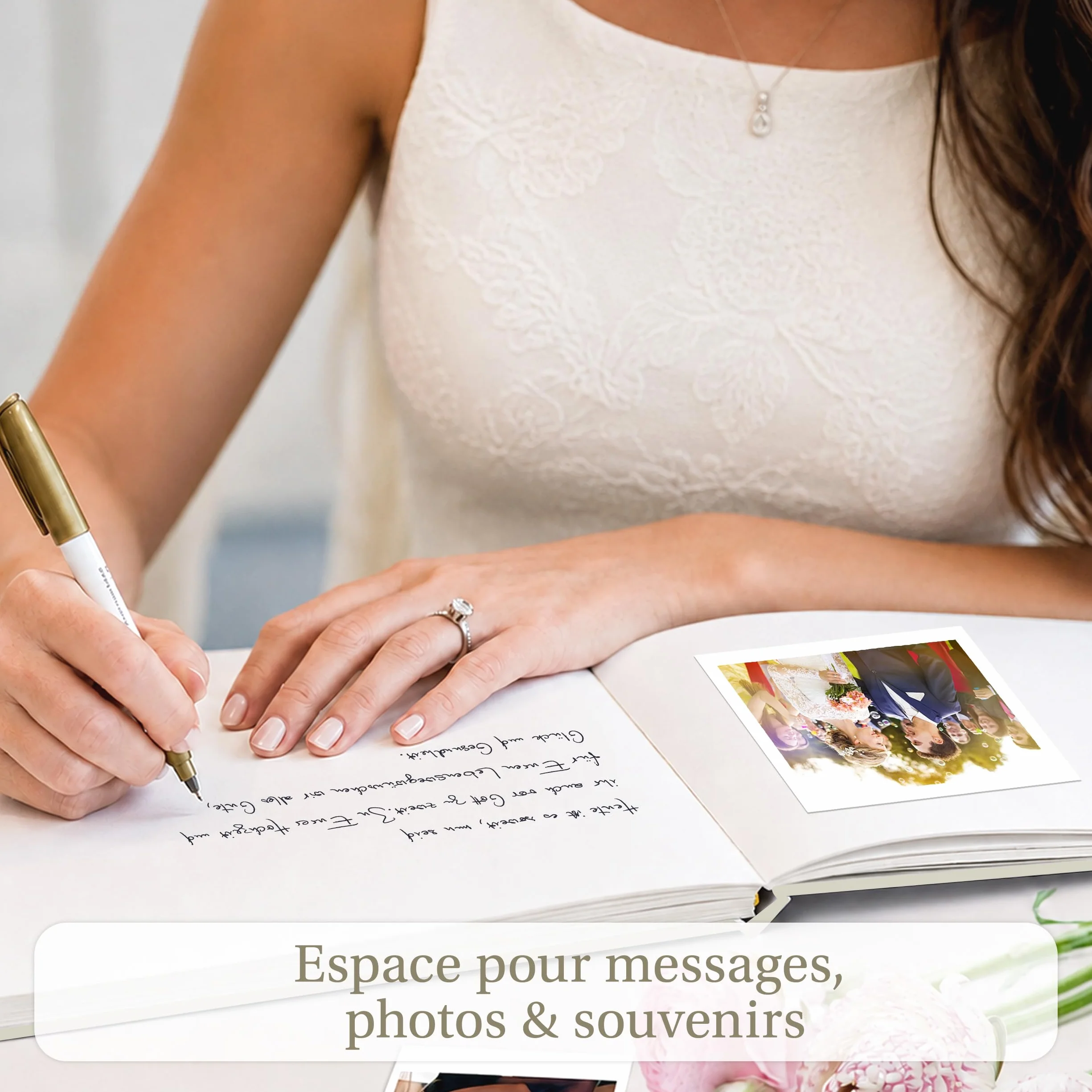 Livre d’or élégant couverture lin dorure 84 pages vierges mariage anniversaire baptême