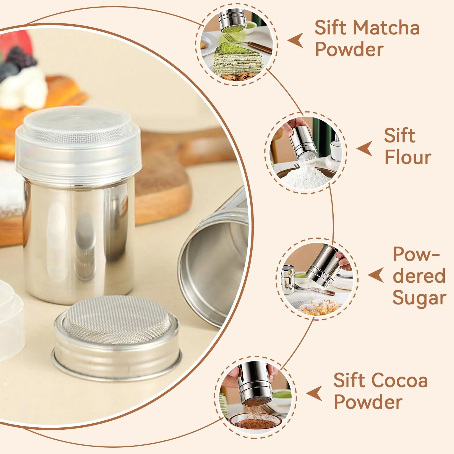 Saupoudreuse à Sucre Glace en Acier Inoxydable pour Café Boulangerie Restaurant