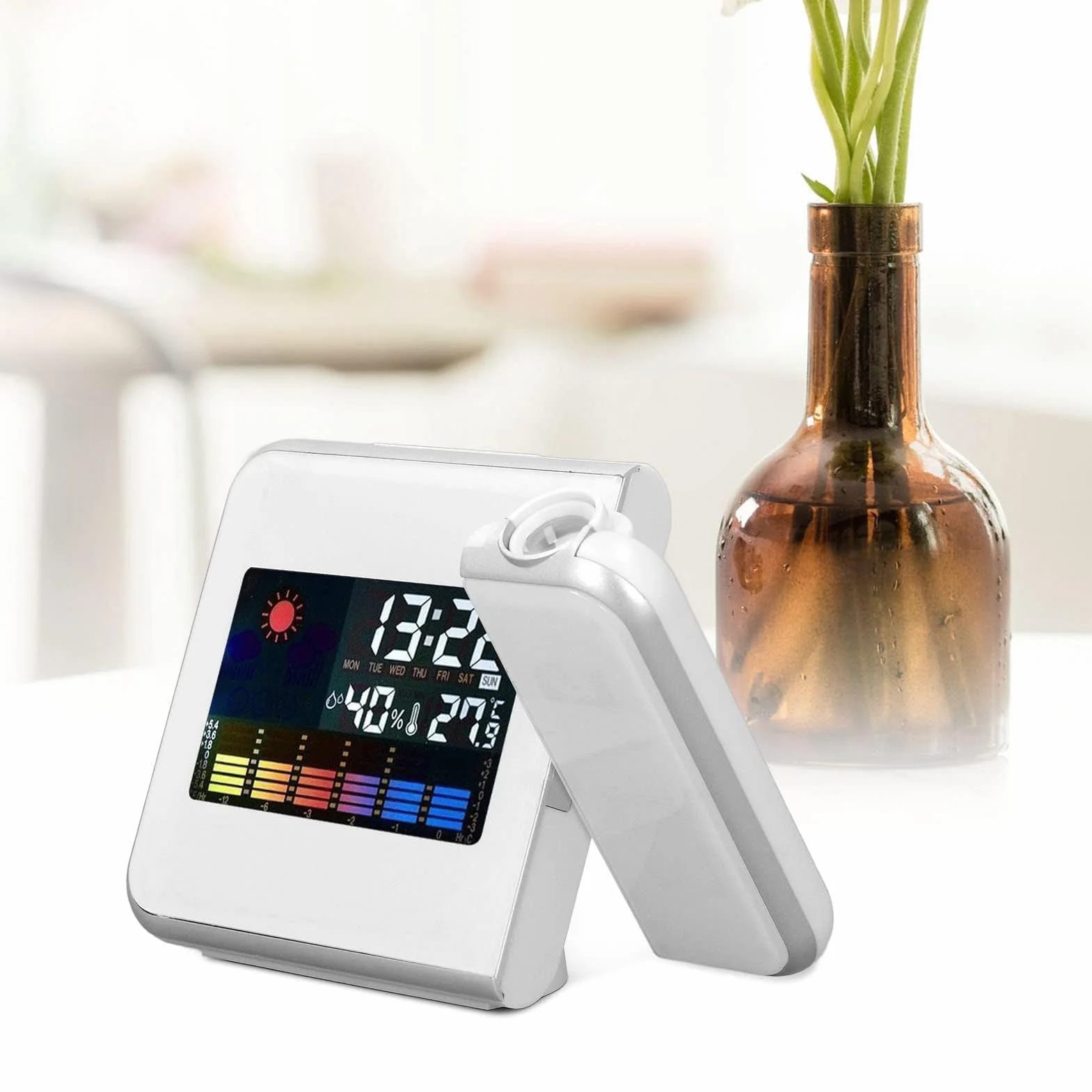 Thermomètre Intérieur Extérieur sans Fil Réveil à Projection Capteur Extérieur Moniteur Humidité Température Prévisions Météorologiques