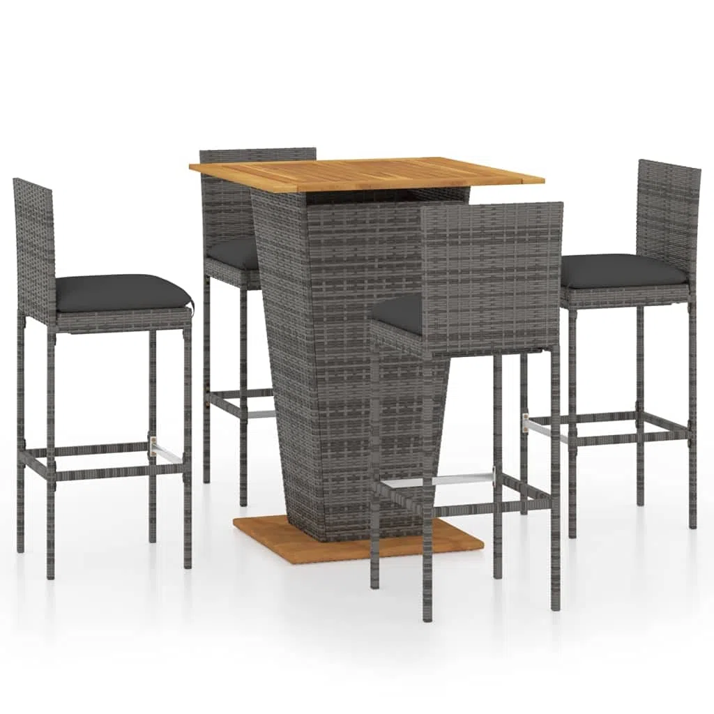 vidaXL Ensemble de Bar de Jardin 5 pcs et Coussins Mobilier de Terrasse Salon de Jardin Table et Chaises de Patio Extérieur Résine Tressée Gris