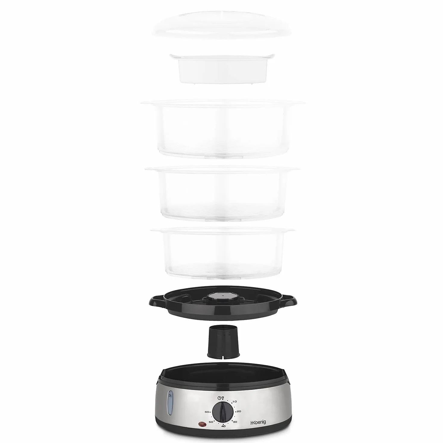 H.Koenig VAP10 Cuiseur à vapeur électrique 9L Inox 3 paniers empilables programmable