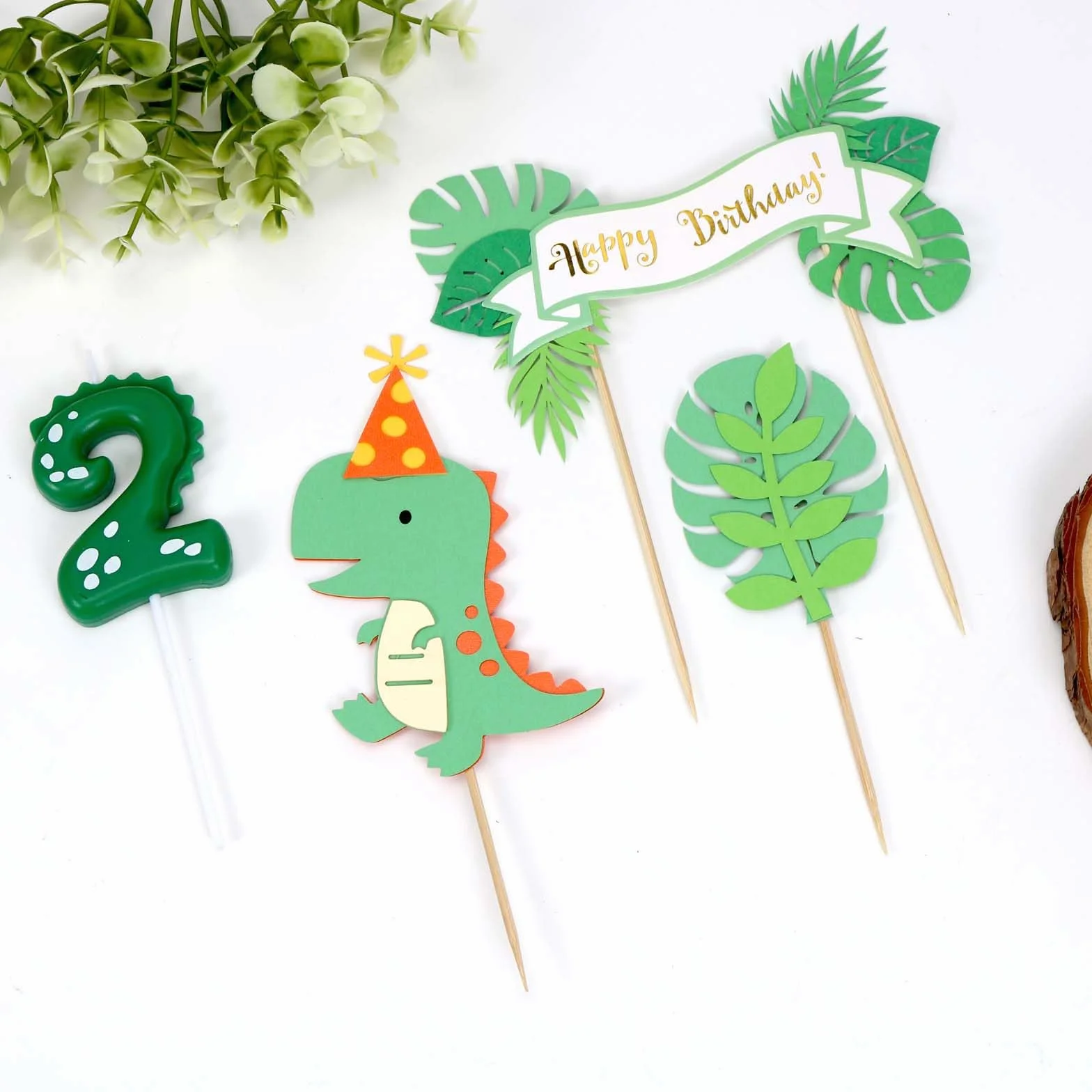 Bougie Dinosaure 2 Ans avec Décoration Gâteau Anniversaire Fête