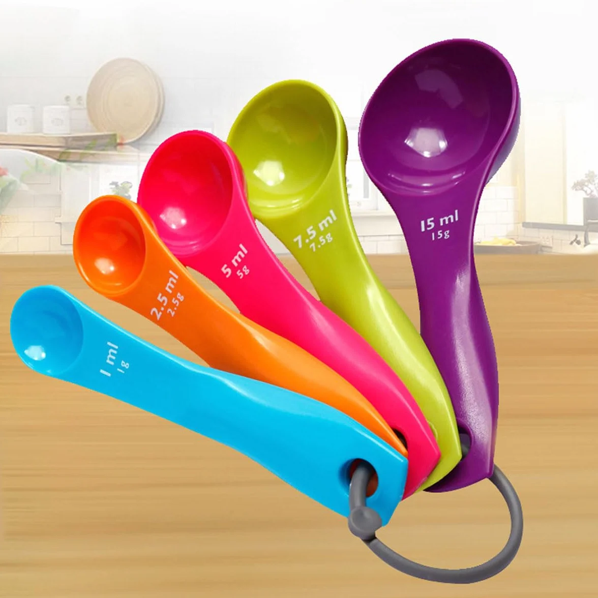 Cuillères à mesurer Lot de 5 colorées plastique mesure liquides poudres