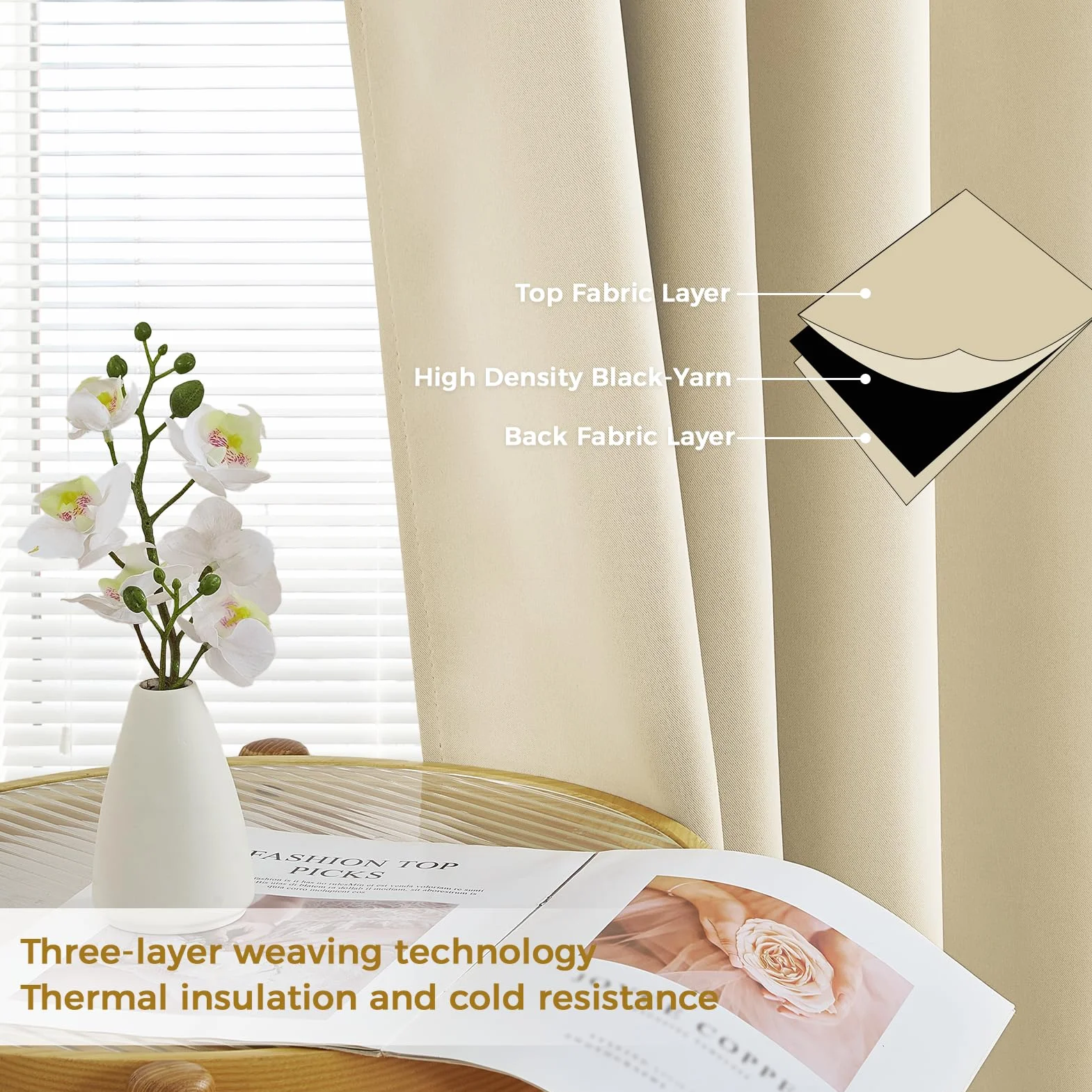 MRTREES Rideau Occultant Thermiques 140x240 cm Beige Isolant Anti Froid Chaleur Lot de 2