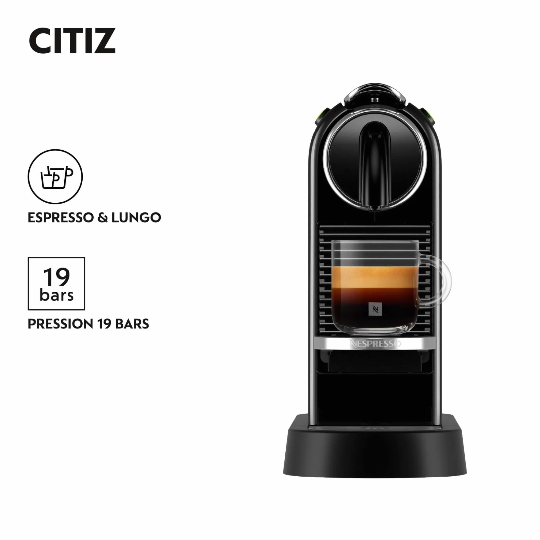 Nespresso De'Longhi Citiz Machine à Café Noir 19 Bars Expresso Lungo N167.B