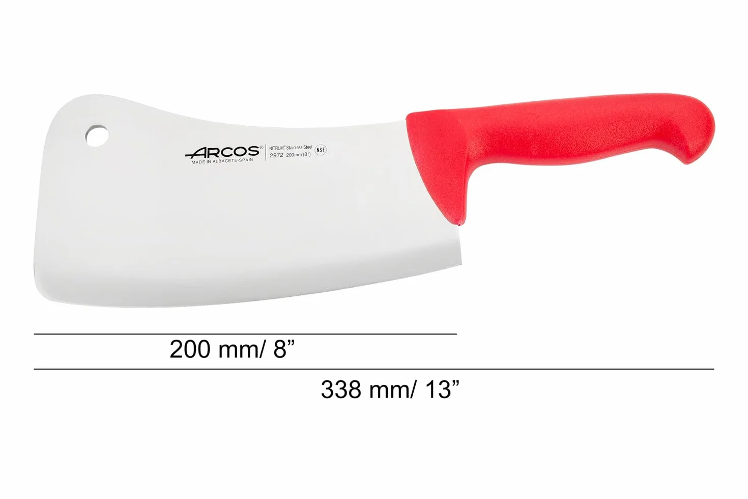 Arcos Couteau à Viande Acier Inoxydable Nitrum Lame 200 mm – Couteau de Boucher Professionnel, Poignée Ergonomique Polypropylène Rouge Série 2900