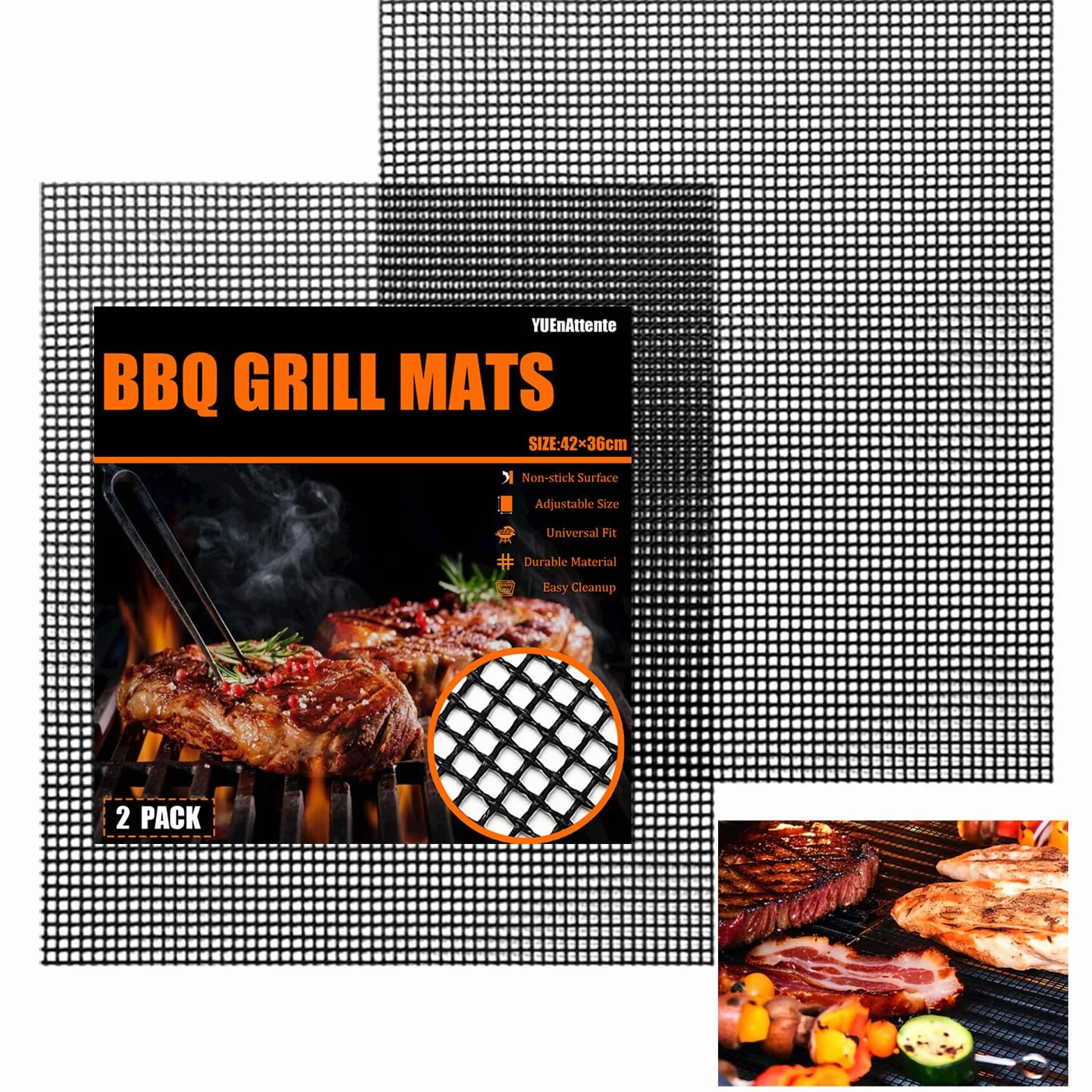 Grille Barbecue découpable 42x36 cm Tapis de Cuisson Réutilisables Anti-adhésif pour Gril électrique Gaz Charbon