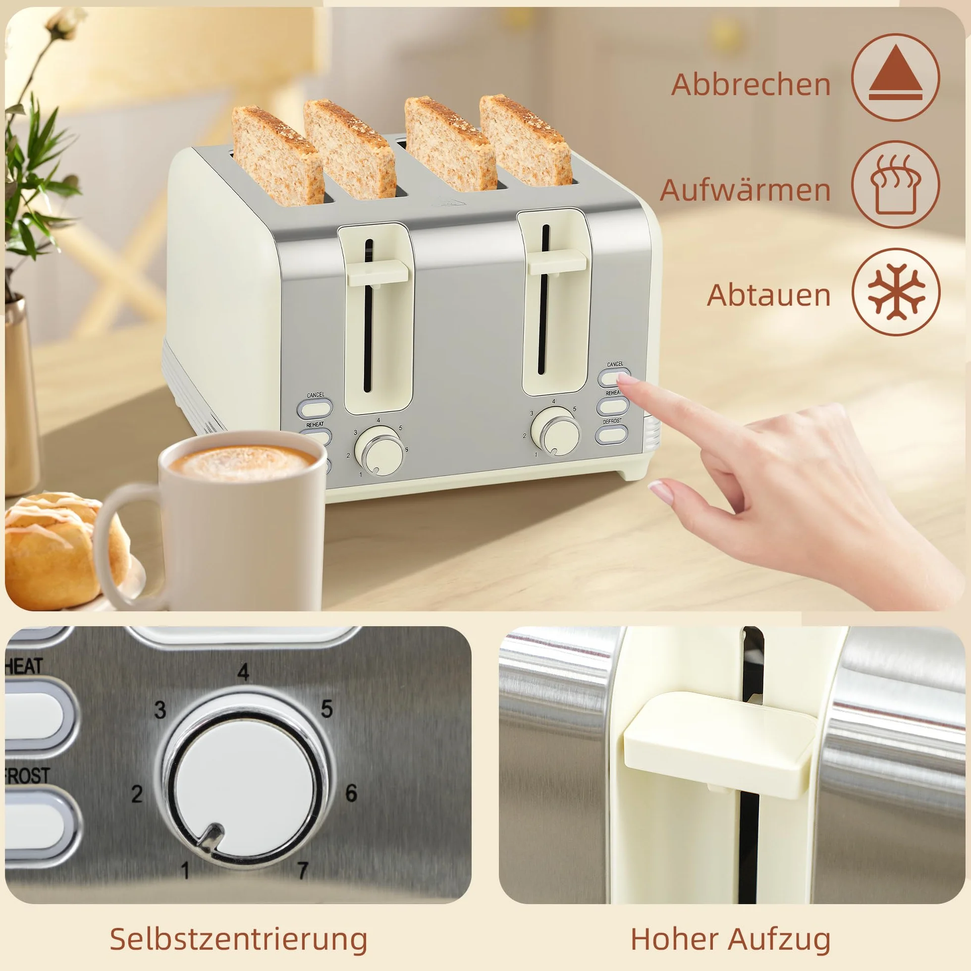 Homcom Grille-pain 4 tranches Bouilloire 1,7 L 2200 W Set petit-déjeuner