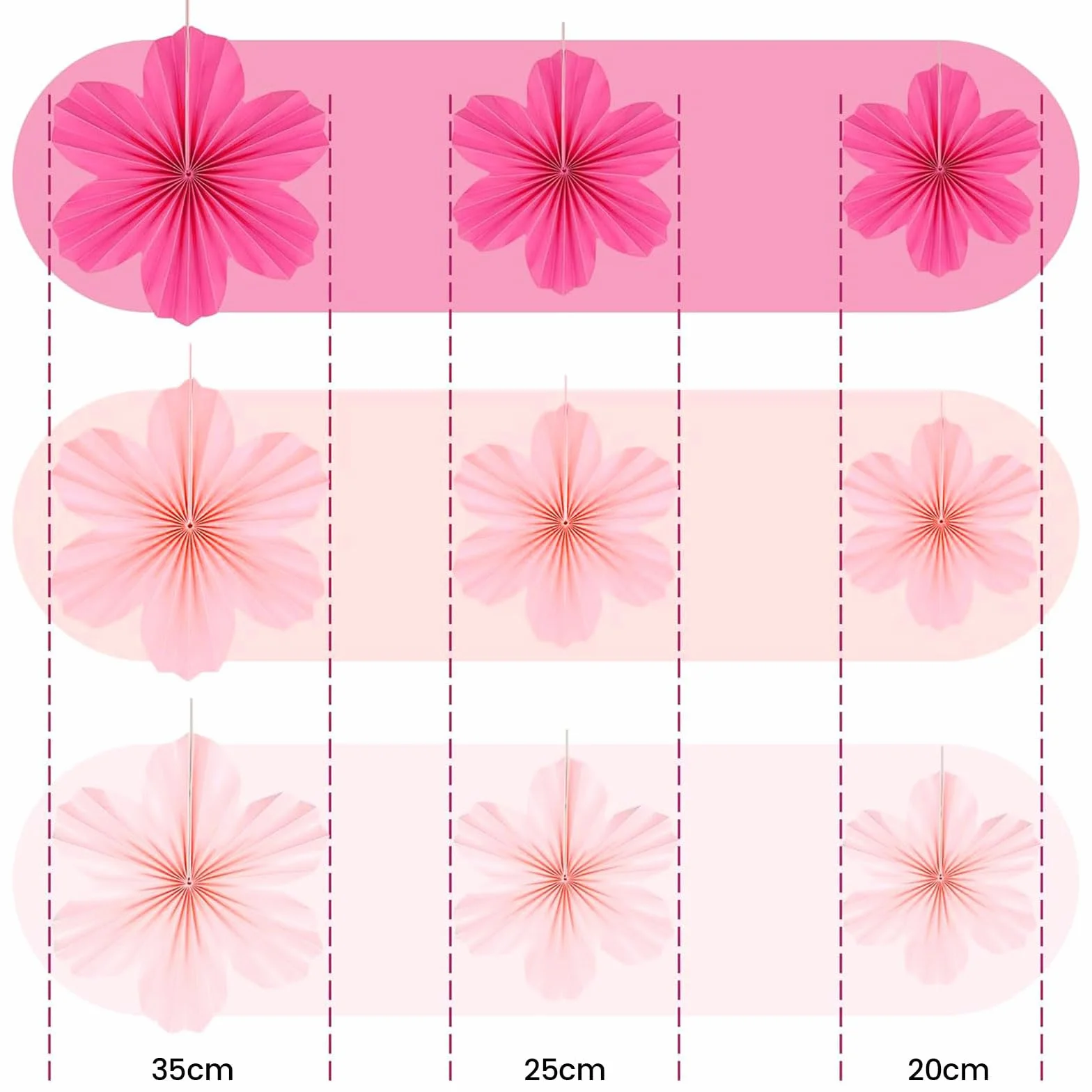 Lot de 9 pendentifs en forme d'éventail de fleurs, décoration d'anniversaire enfants carnaval