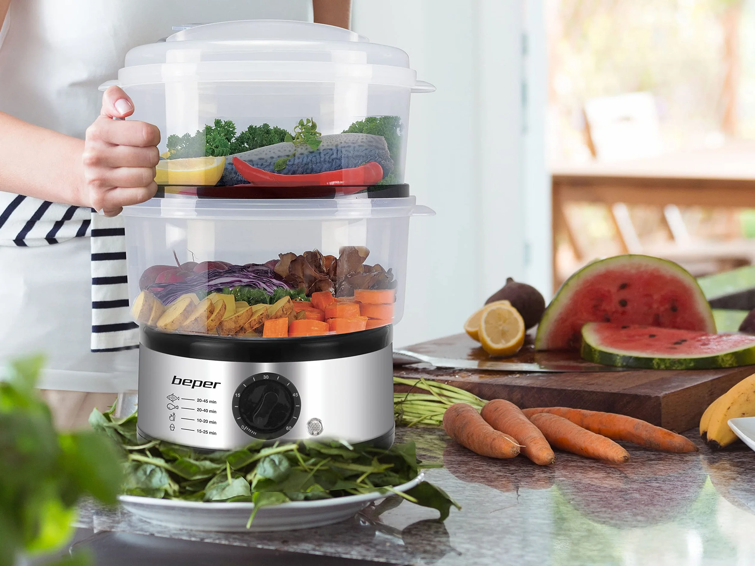 BEPER BC.261 Cuiseur Vapeur 5 Litres avec Minuteur Électrique Sans BPA
