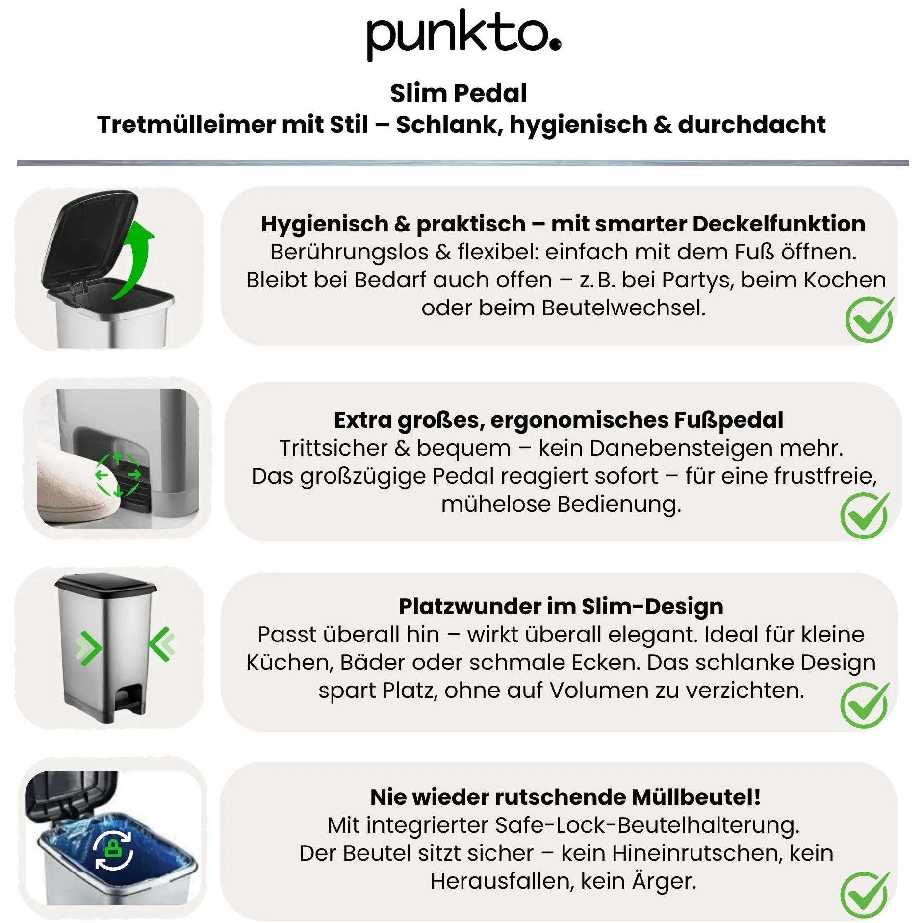 Poubelle à pédale 15 L sans BPA plastique cuisine salle de bain bureau Anthracite Noir