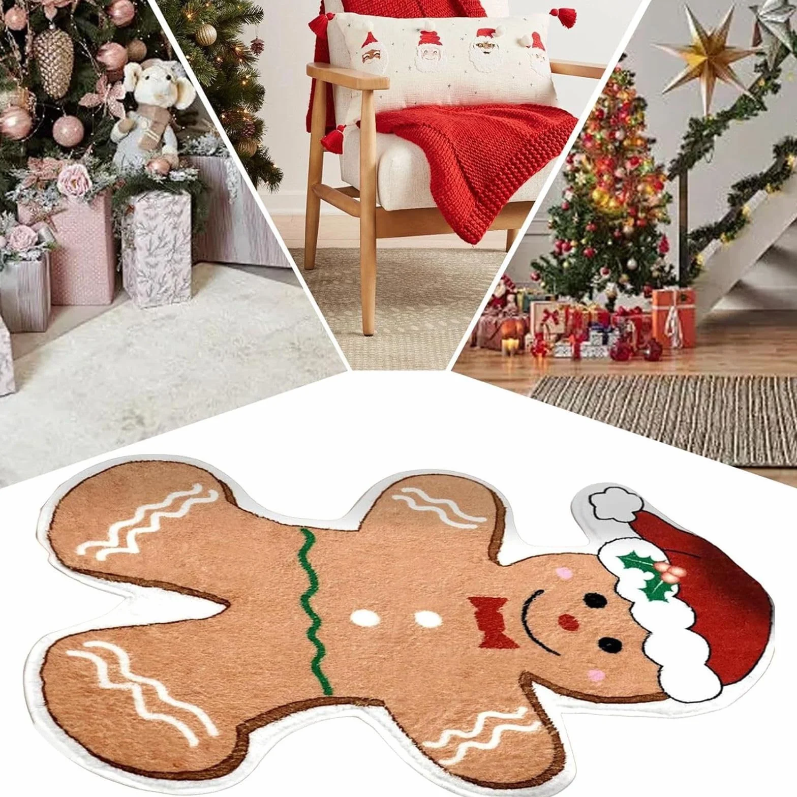 Tapis de sol de cuisine de Noël antidérapant lavable bonhomme en pain d'épice