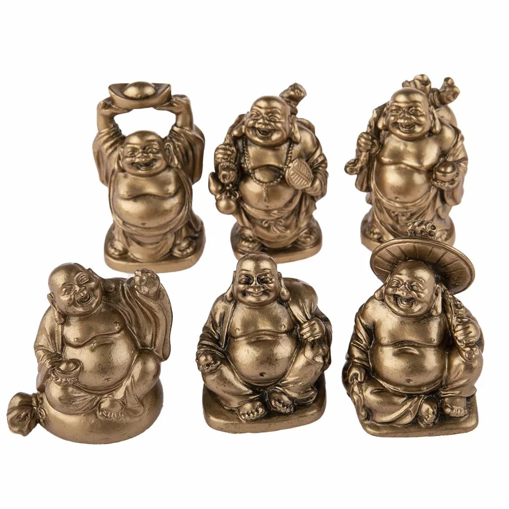 Coffret 6 Bouddhas Rieurs Statuettes Feng Shui Décoration Porte Bonheur Intérieur