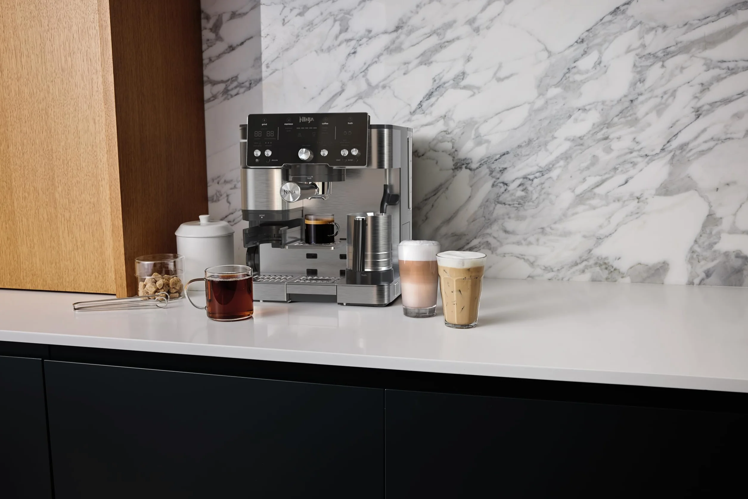 Ninja ES501EU Machine à café 2-en-1 Latte Cappuccino Espresso avec broyeur à grains et mousseur à lait intégrés argent